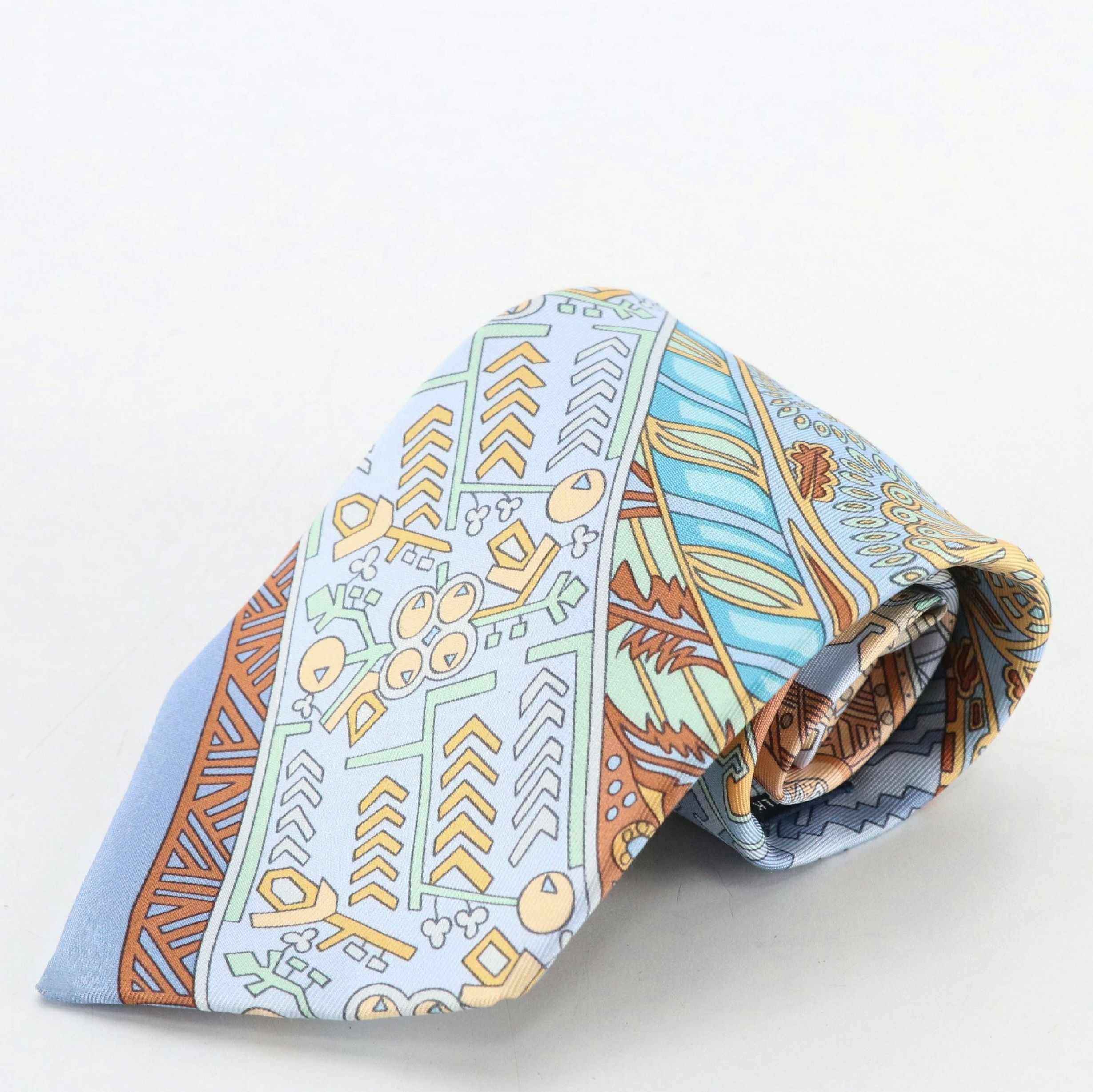 Hermès Scarf Necktie in Tribal Pattern Silk Twill with Gift Box
