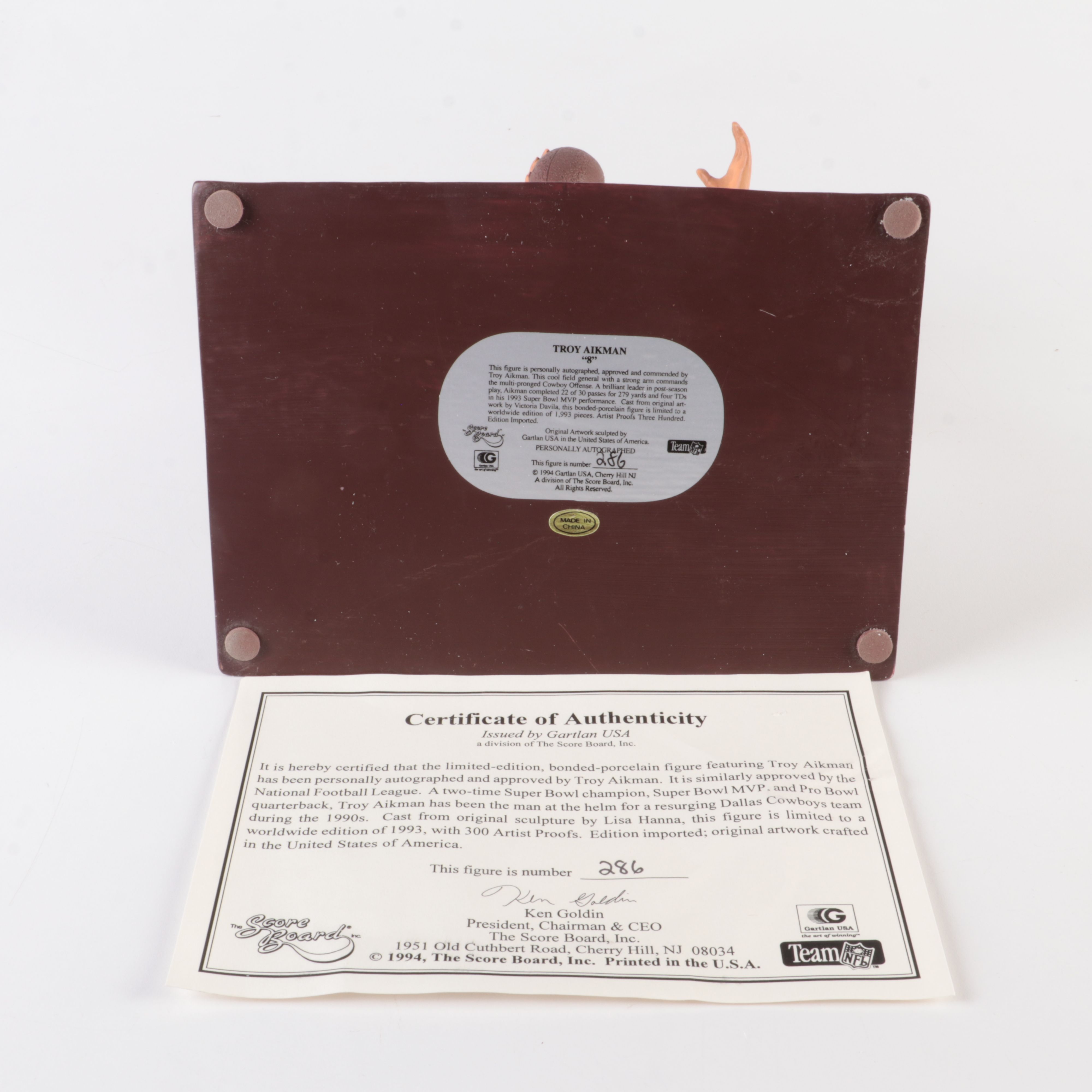 Troy Aikman Statue Display with Signature and COA, Gartlan