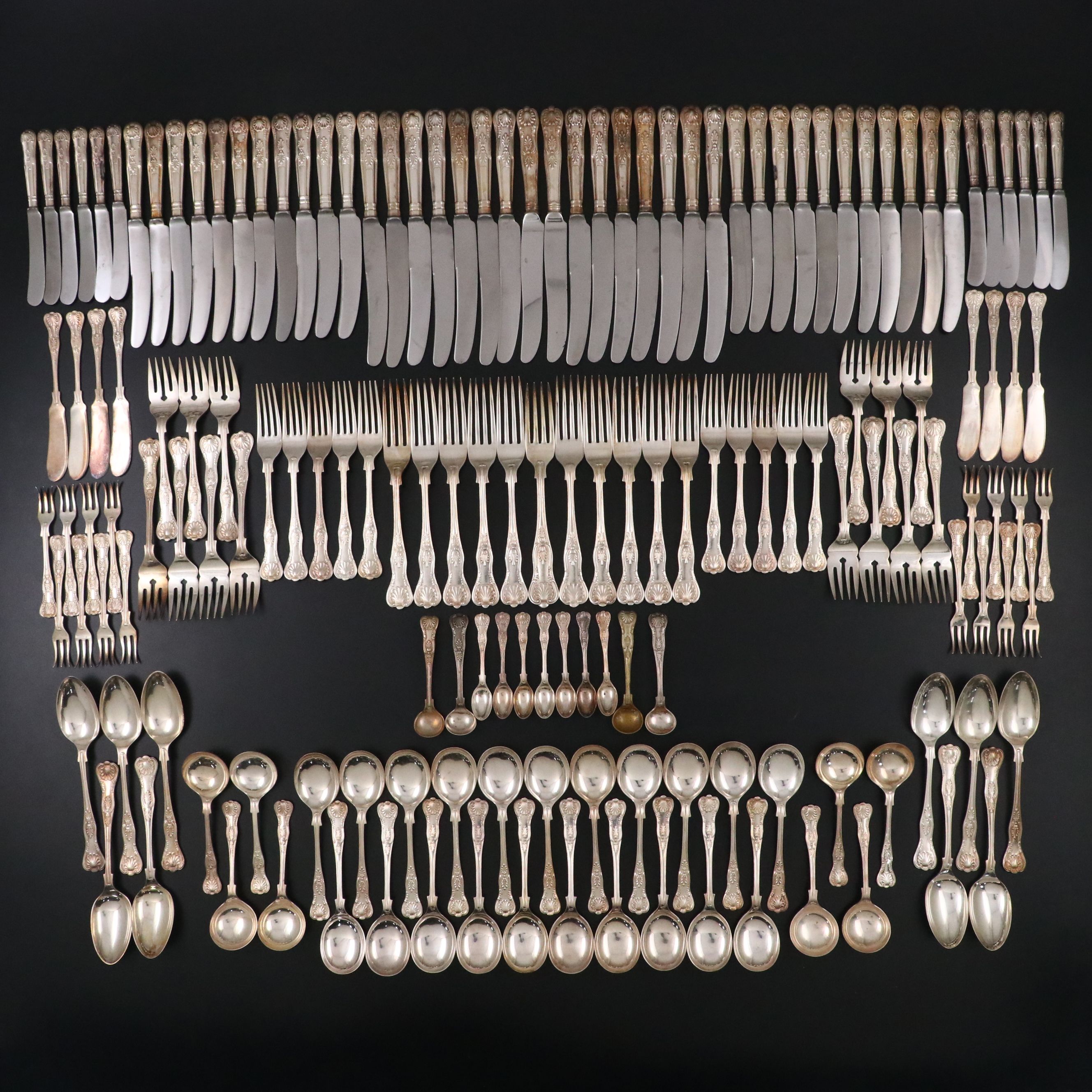 Cooper Brothers English Silver Plate "Kings" Handled Flatware Service