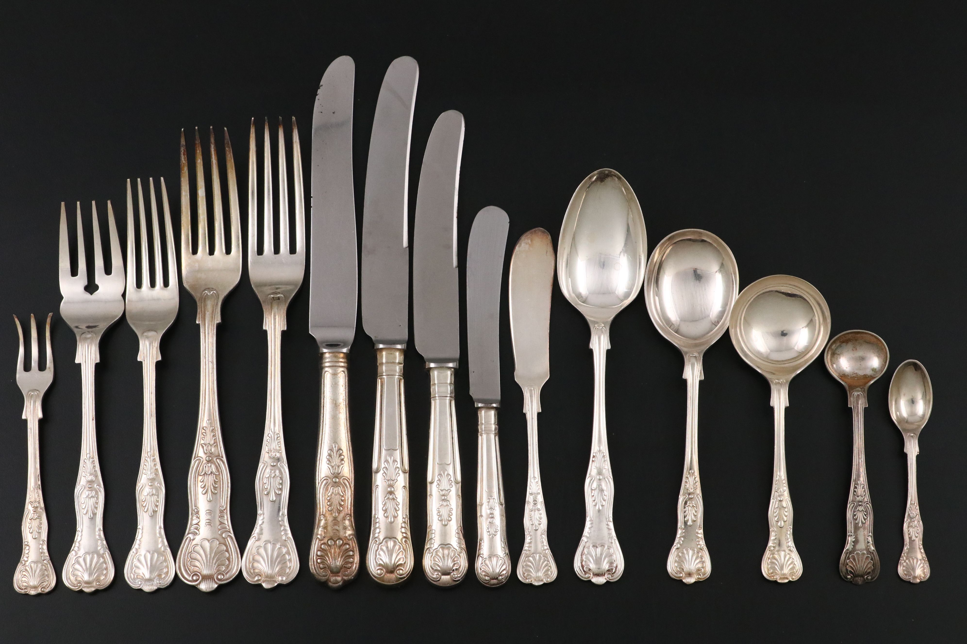 Cooper Brothers English Silver Plate "Kings" Handled Flatware Service