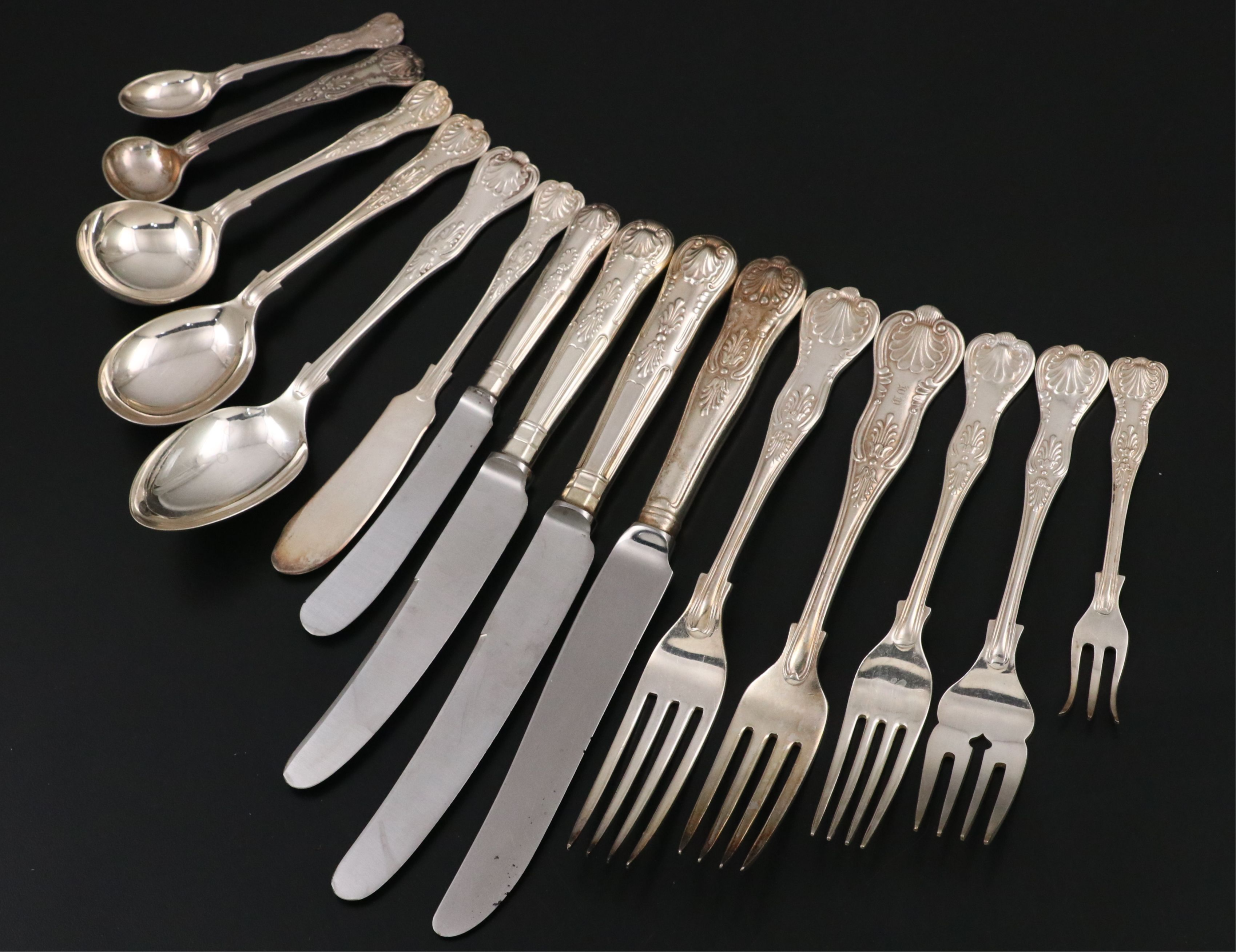 Cooper Brothers English Silver Plate "Kings" Handled Flatware Service