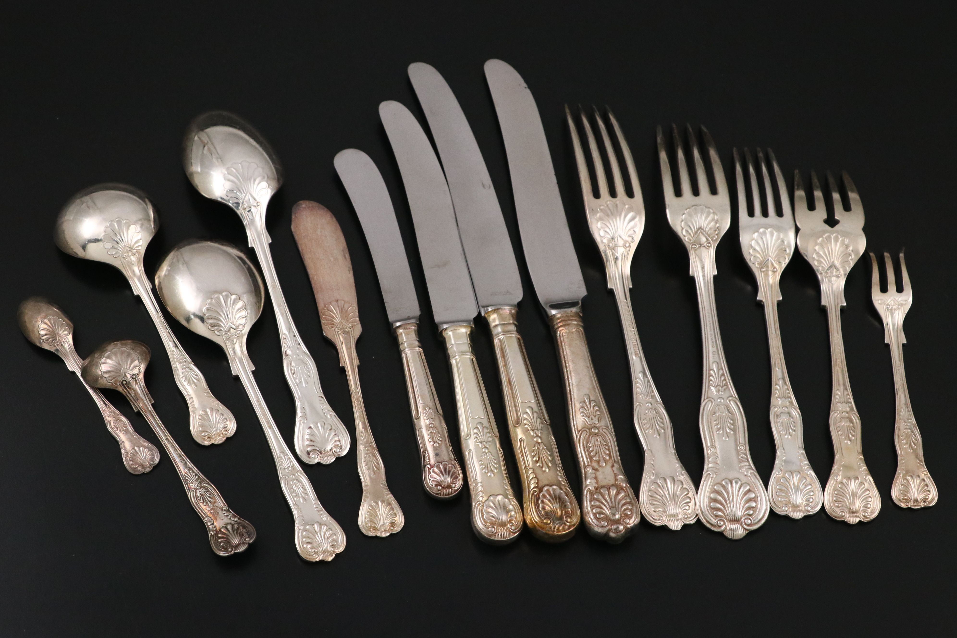 Cooper Brothers English Silver Plate "Kings" Handled Flatware Service