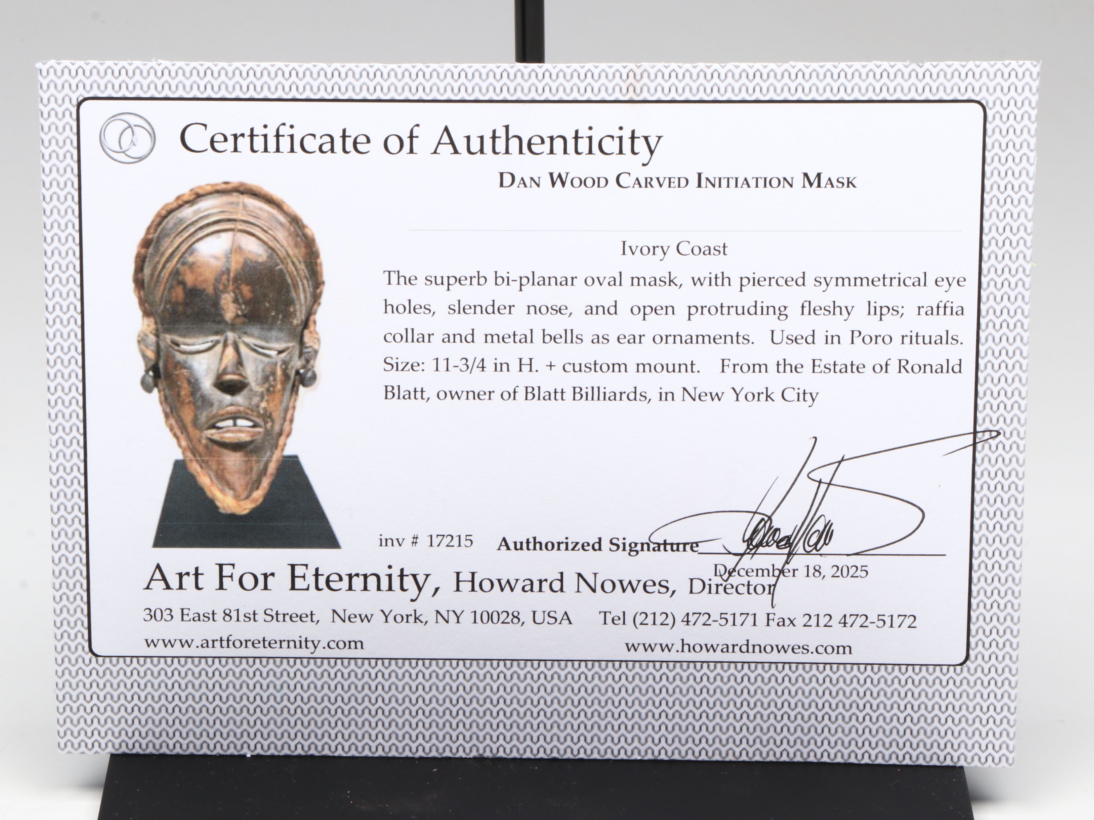 West African Dan Peoples "Deangle" Poro Society Initiation Mask