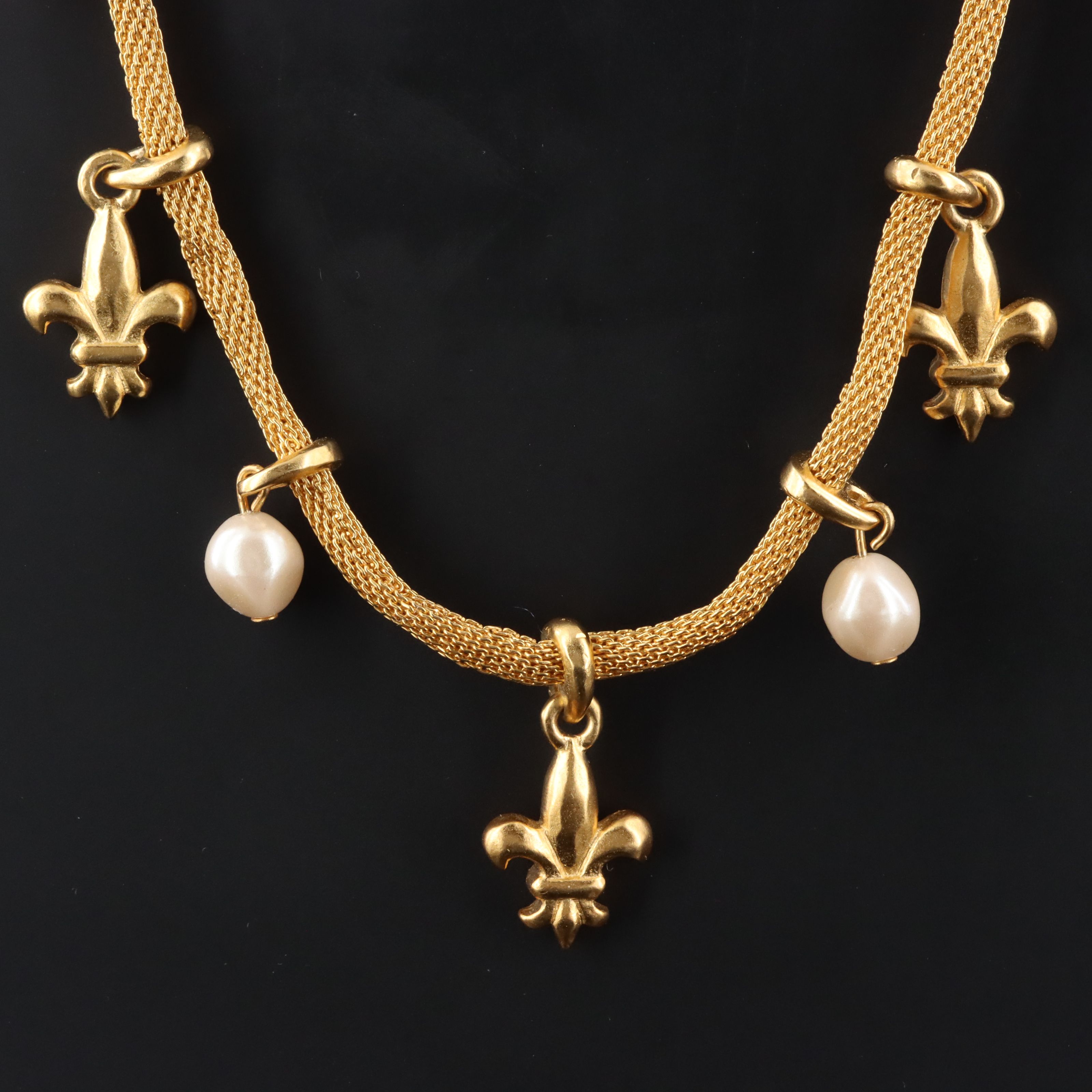 Karl Lagerfeld Fleur de Lis and Faux Pearl Station Necklace