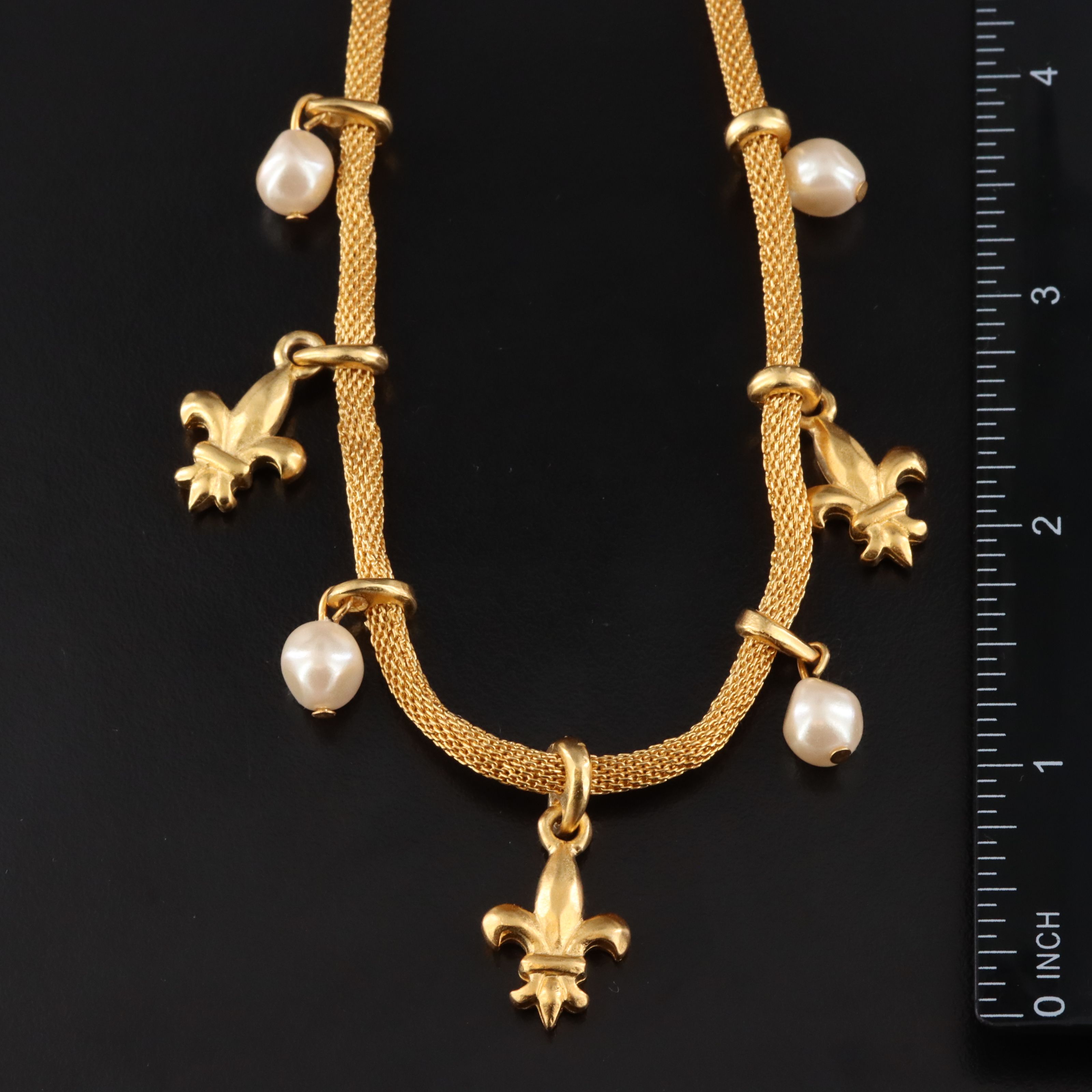 Karl Lagerfeld Fleur de Lis and Faux Pearl Station Necklace