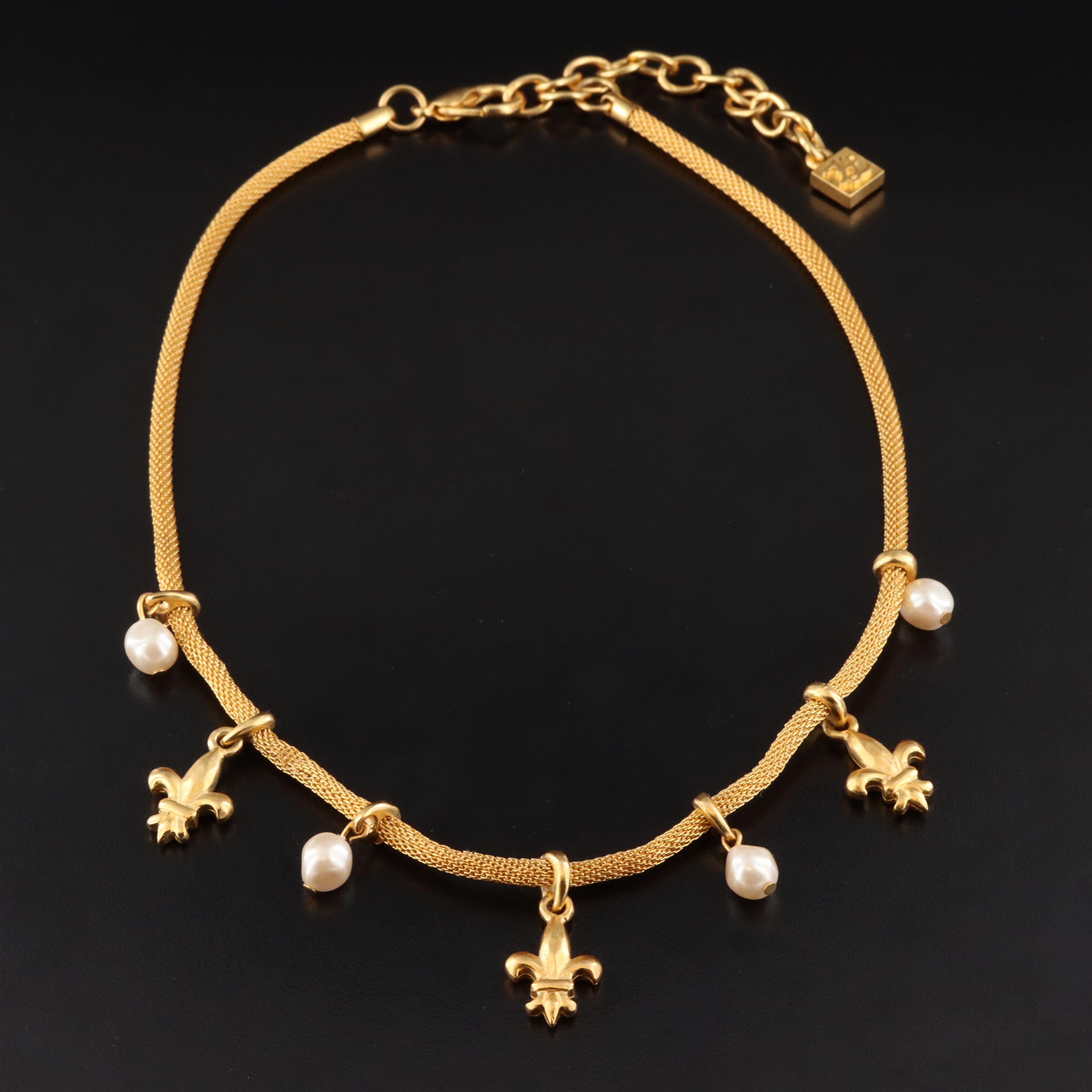 Karl Lagerfeld Fleur de Lis and Faux Pearl Station Necklace