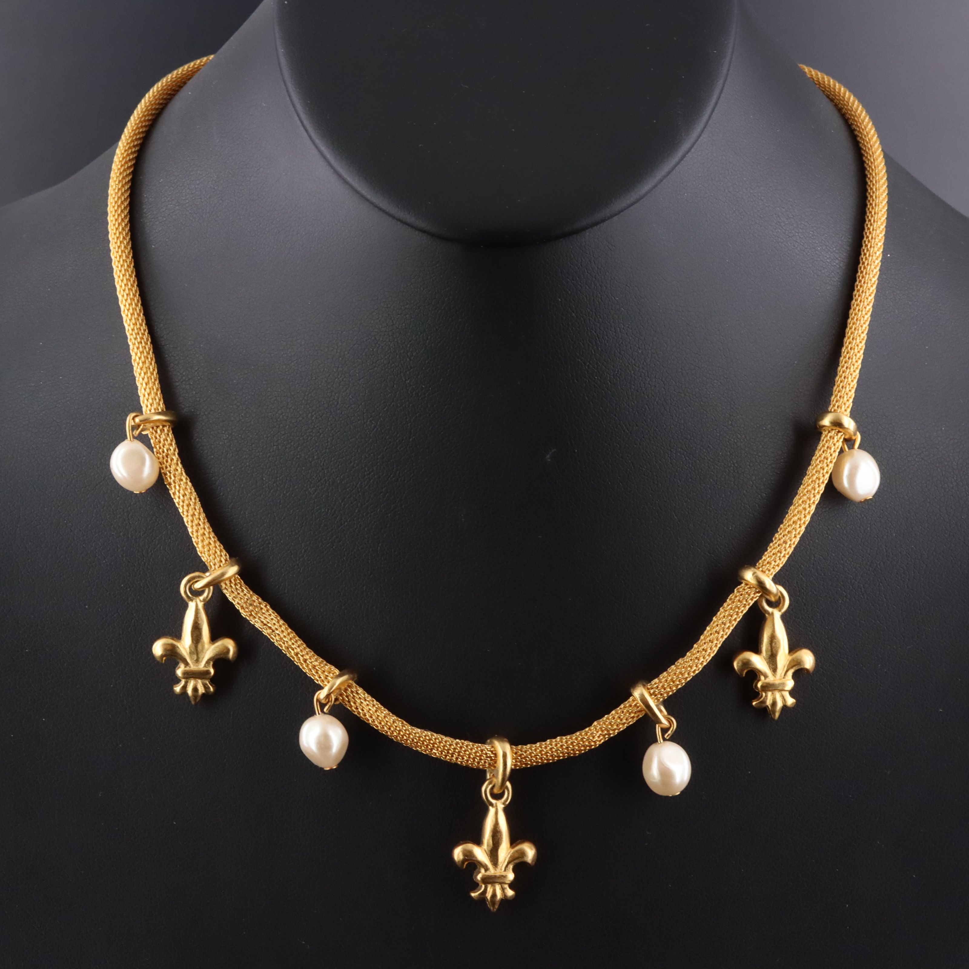 Karl Lagerfeld Fleur de Lis and Faux Pearl Station Necklace