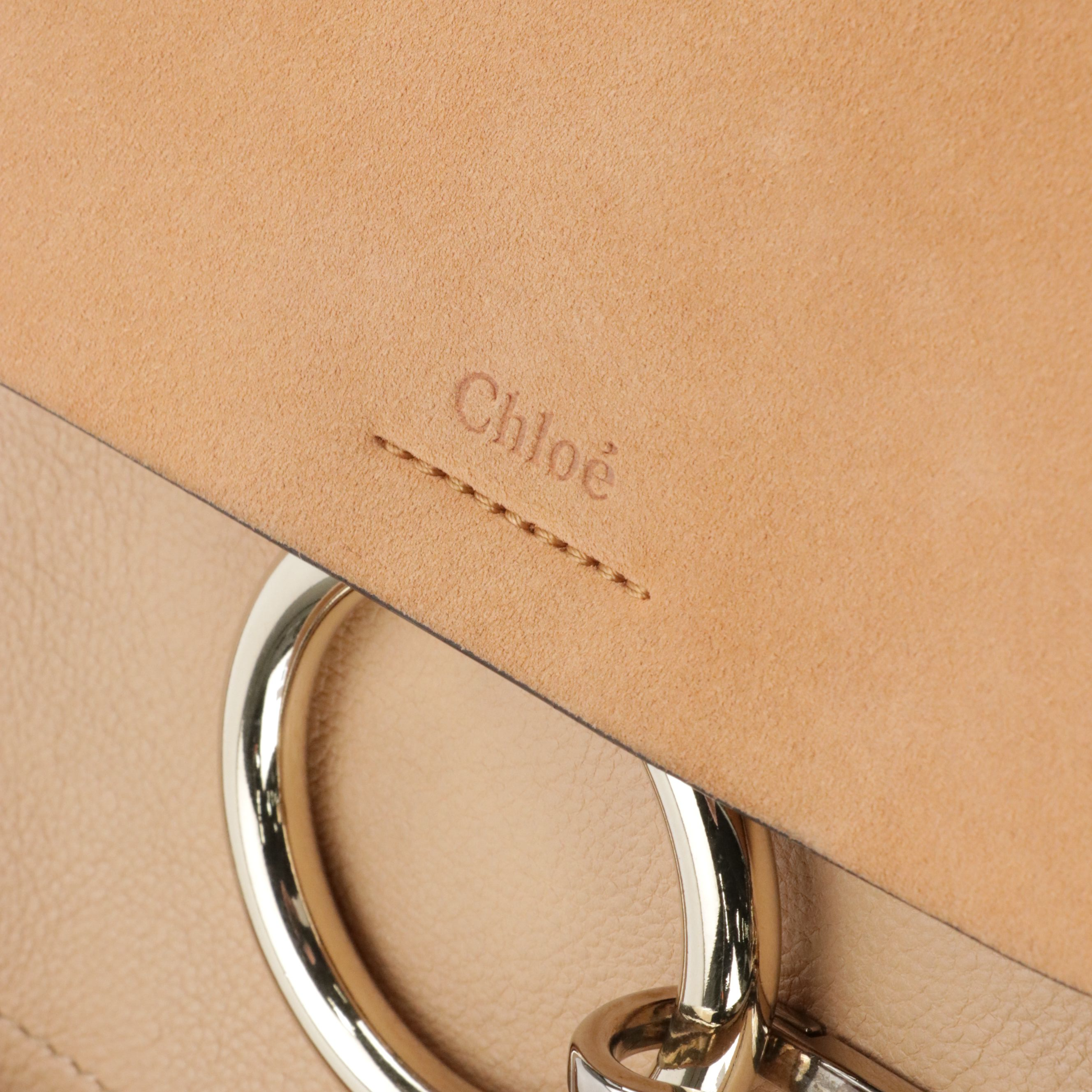 Chloé Faye Backpack in Tan Grained Calfskin Leather and Suede