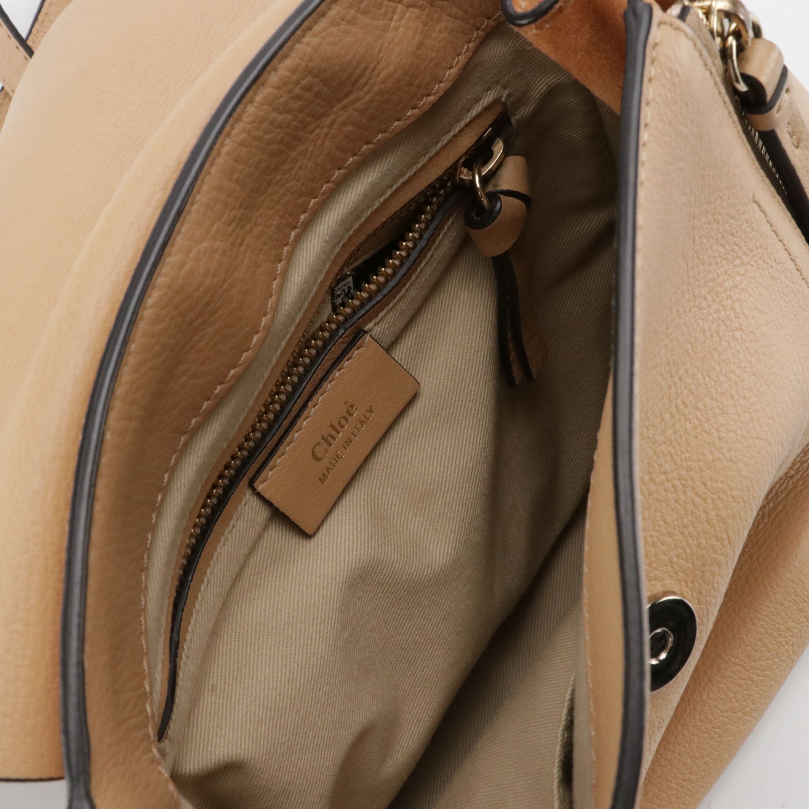 Chloé Faye Backpack in Tan Grained Calfskin Leather and Suede