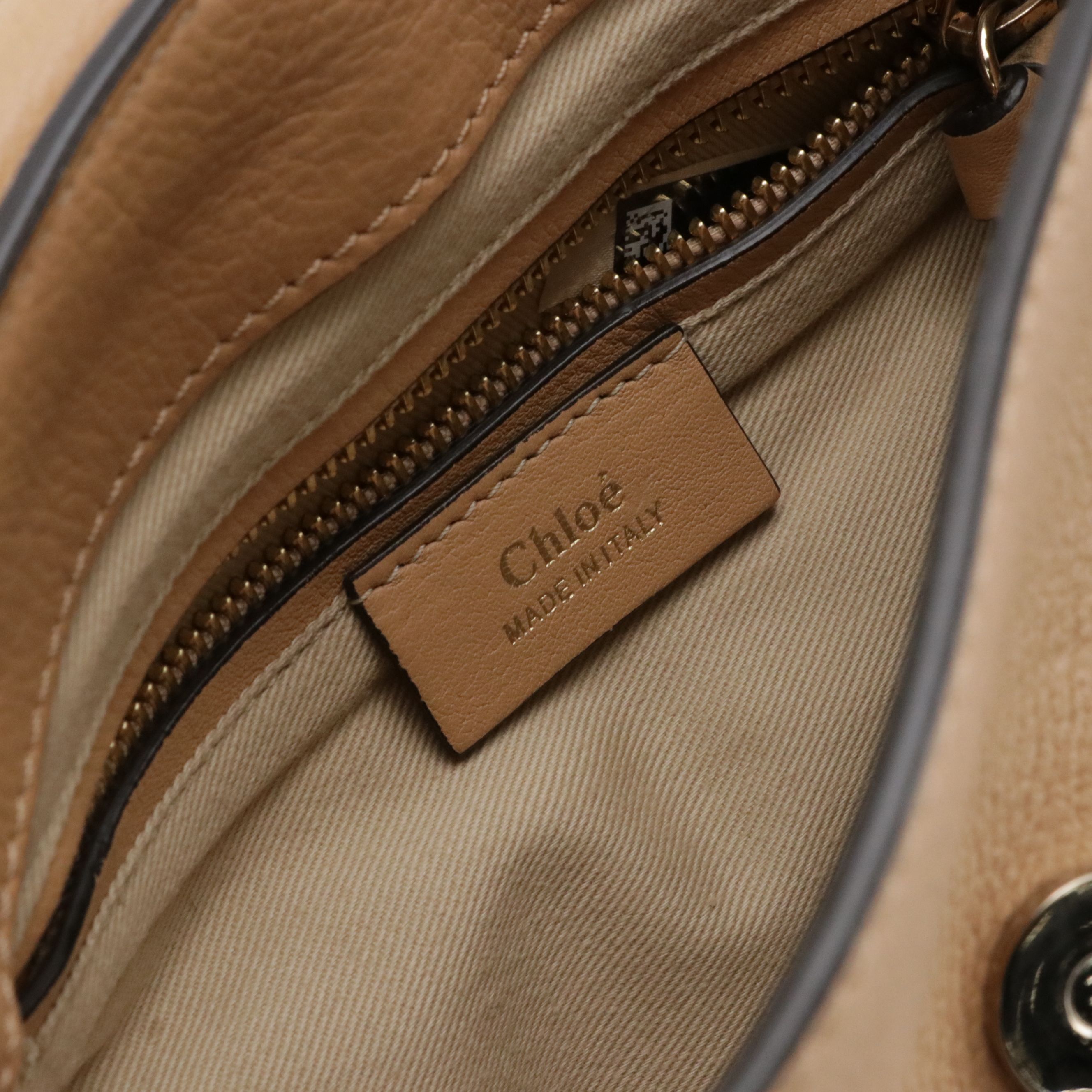 Chloé Faye Backpack in Tan Grained Calfskin Leather and Suede