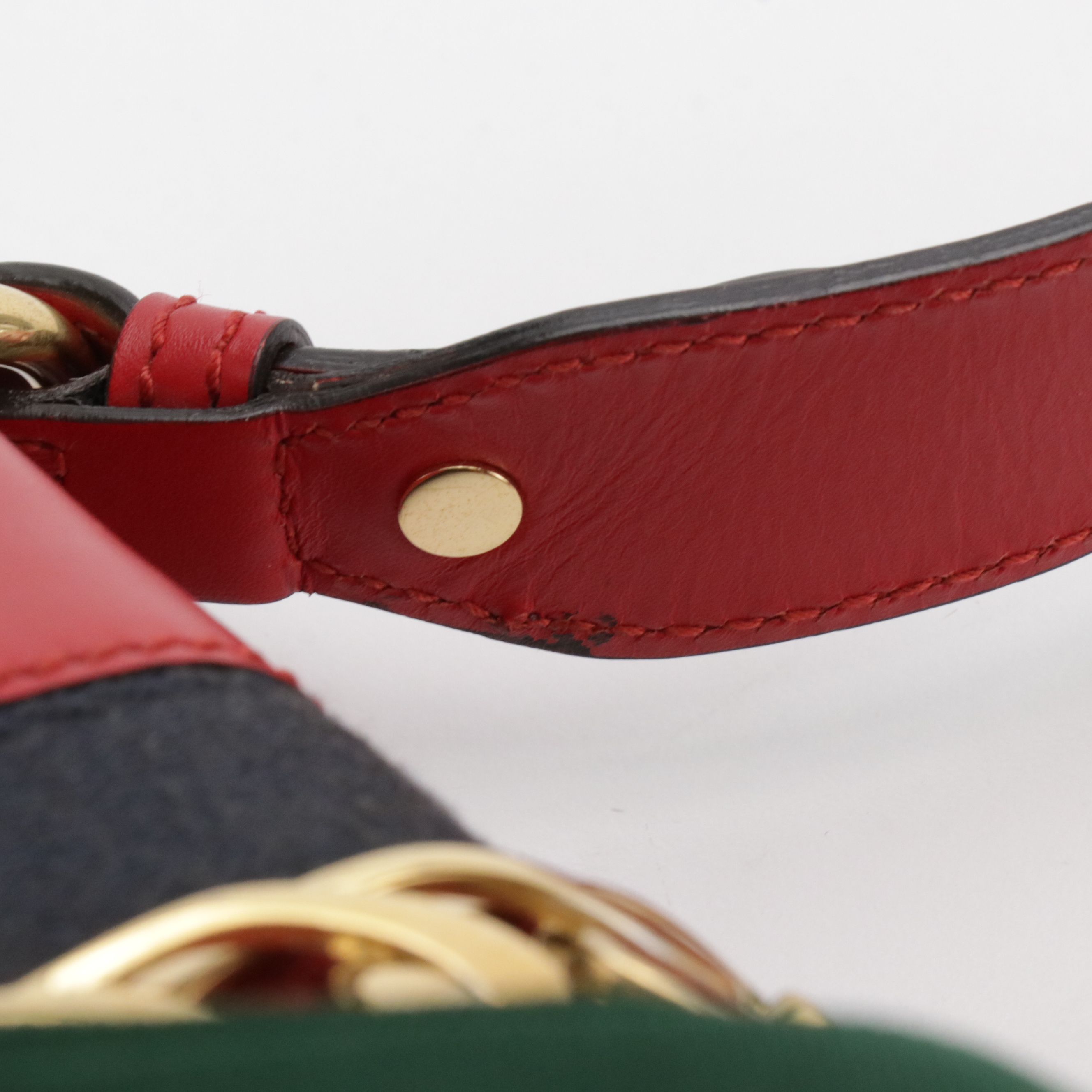 Gucci Medium Sylvie Shoulder Bag in Web Striped Red Calfskin Leather