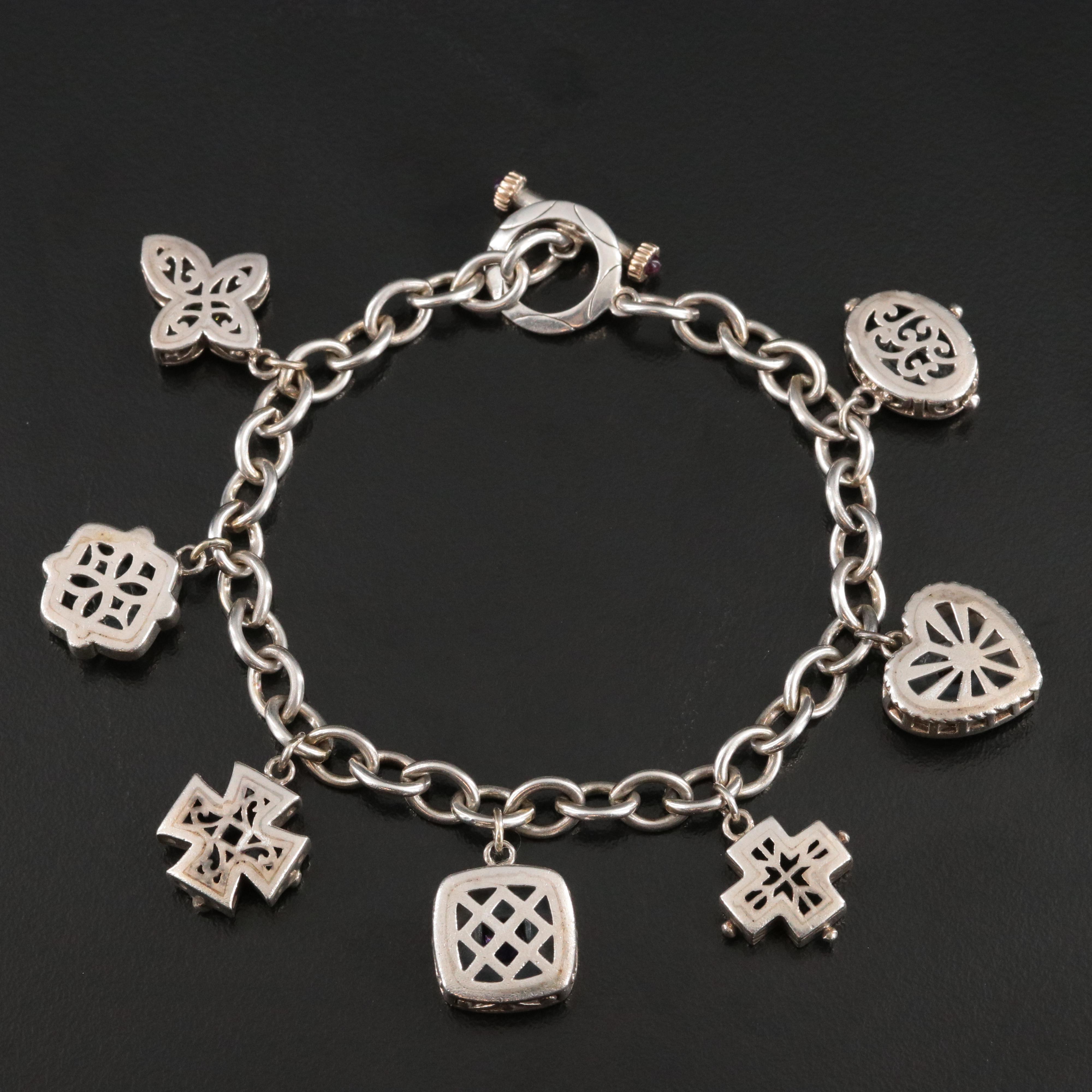 Sterling Charm Bracelet with 14K Accents Featuring Garnet, Citrine and Amethyst