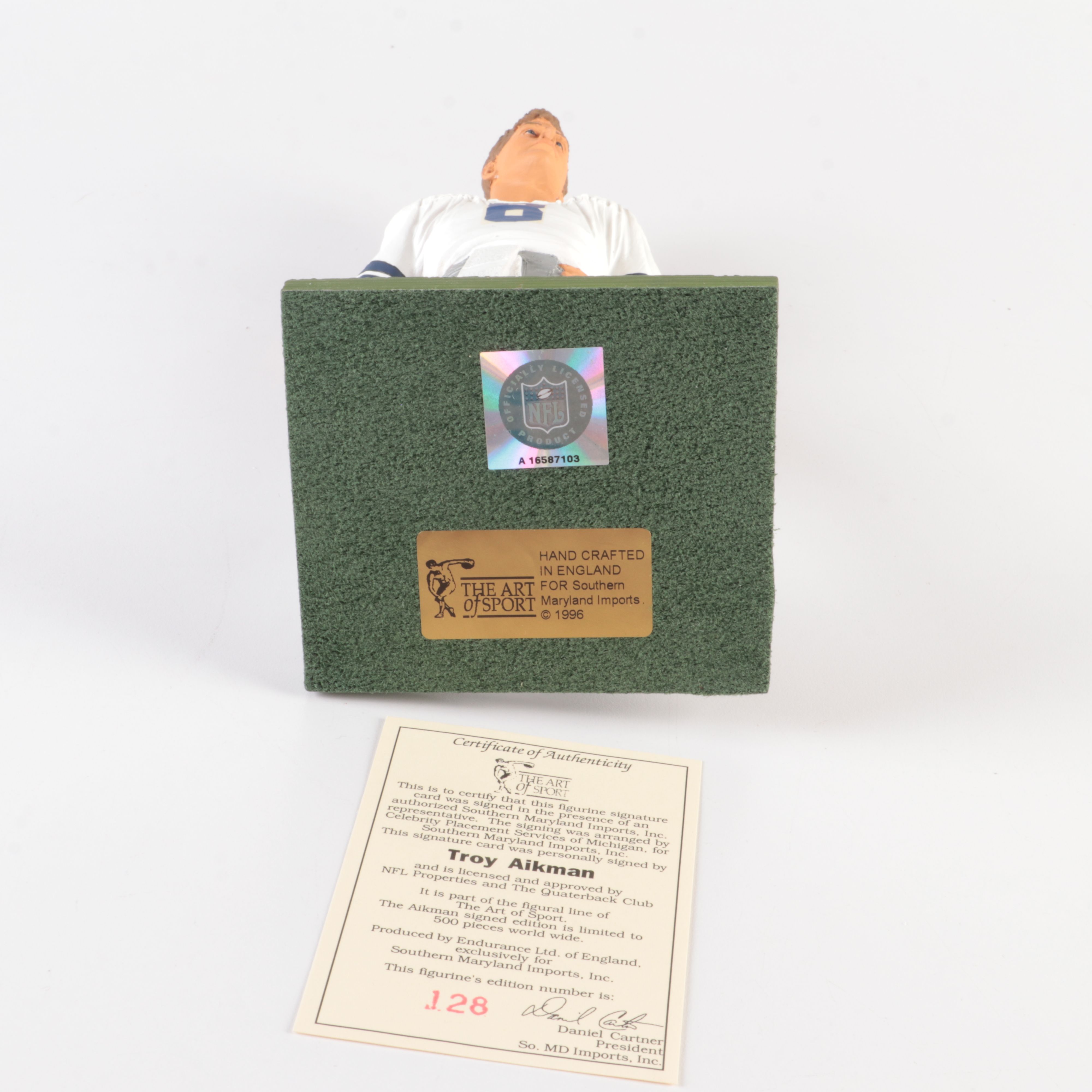 Troy Aikman Statue Display with Signature and COA, The Art of Sport