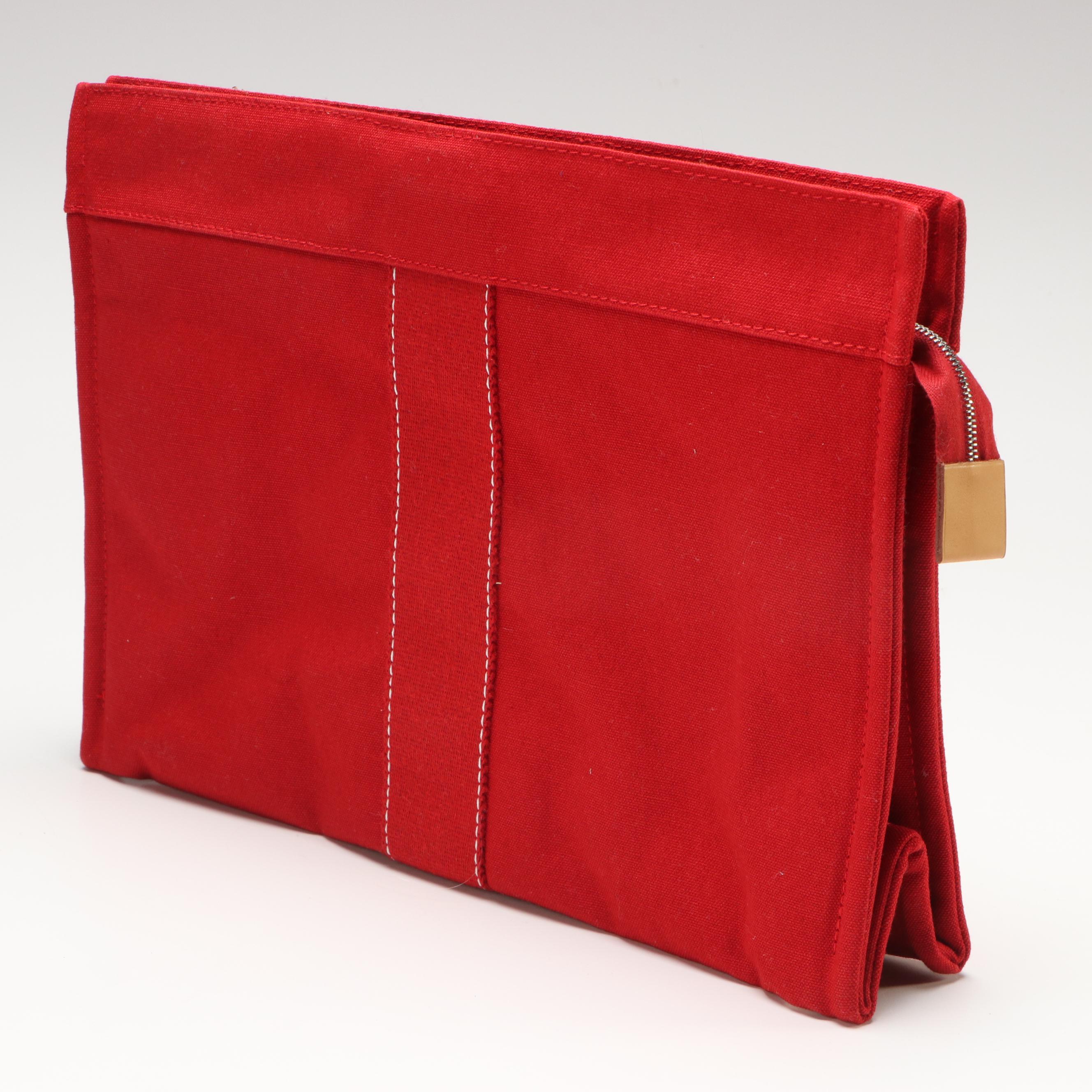 Hermès Clutch Bag in Red Canvas