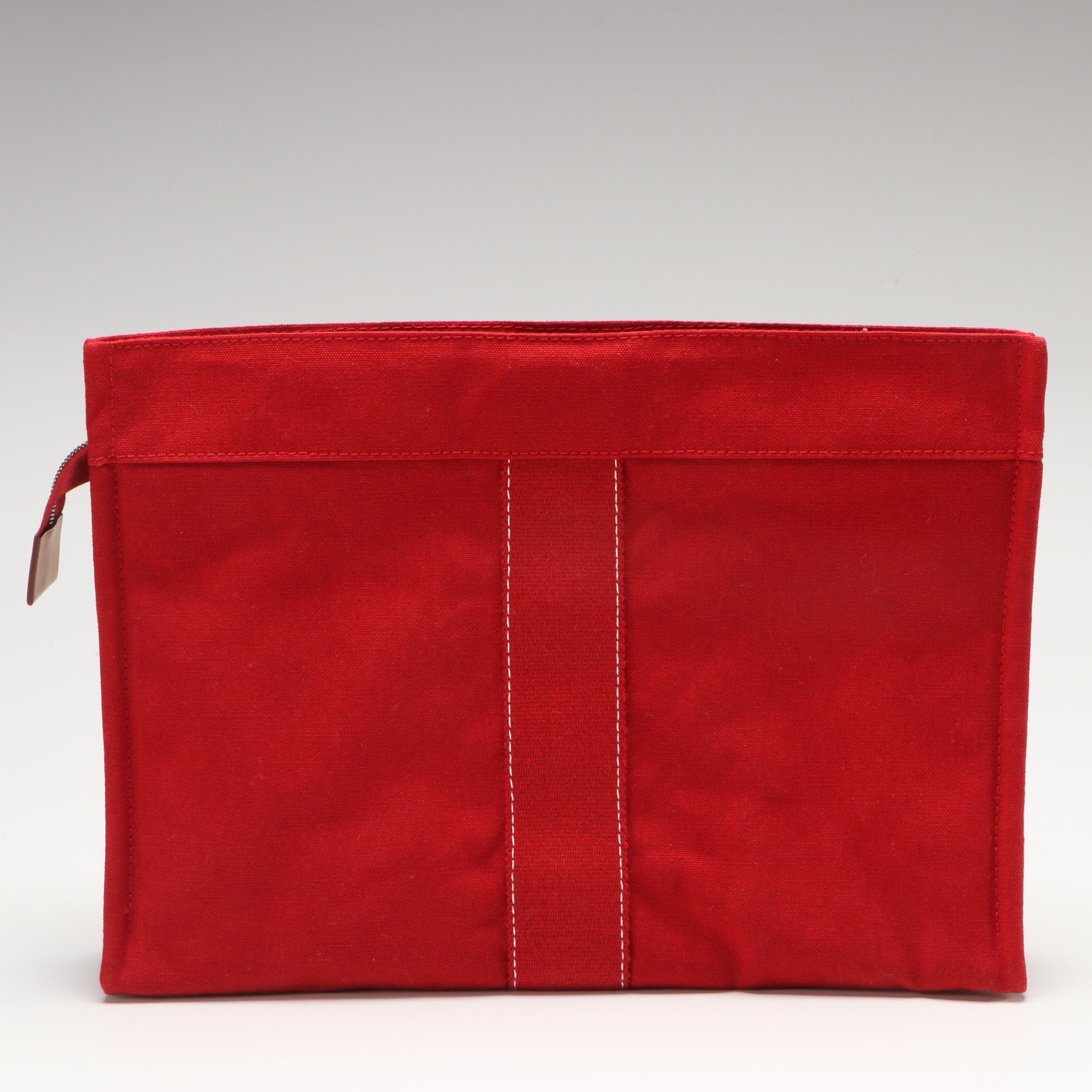 Hermès Clutch Bag in Red Canvas