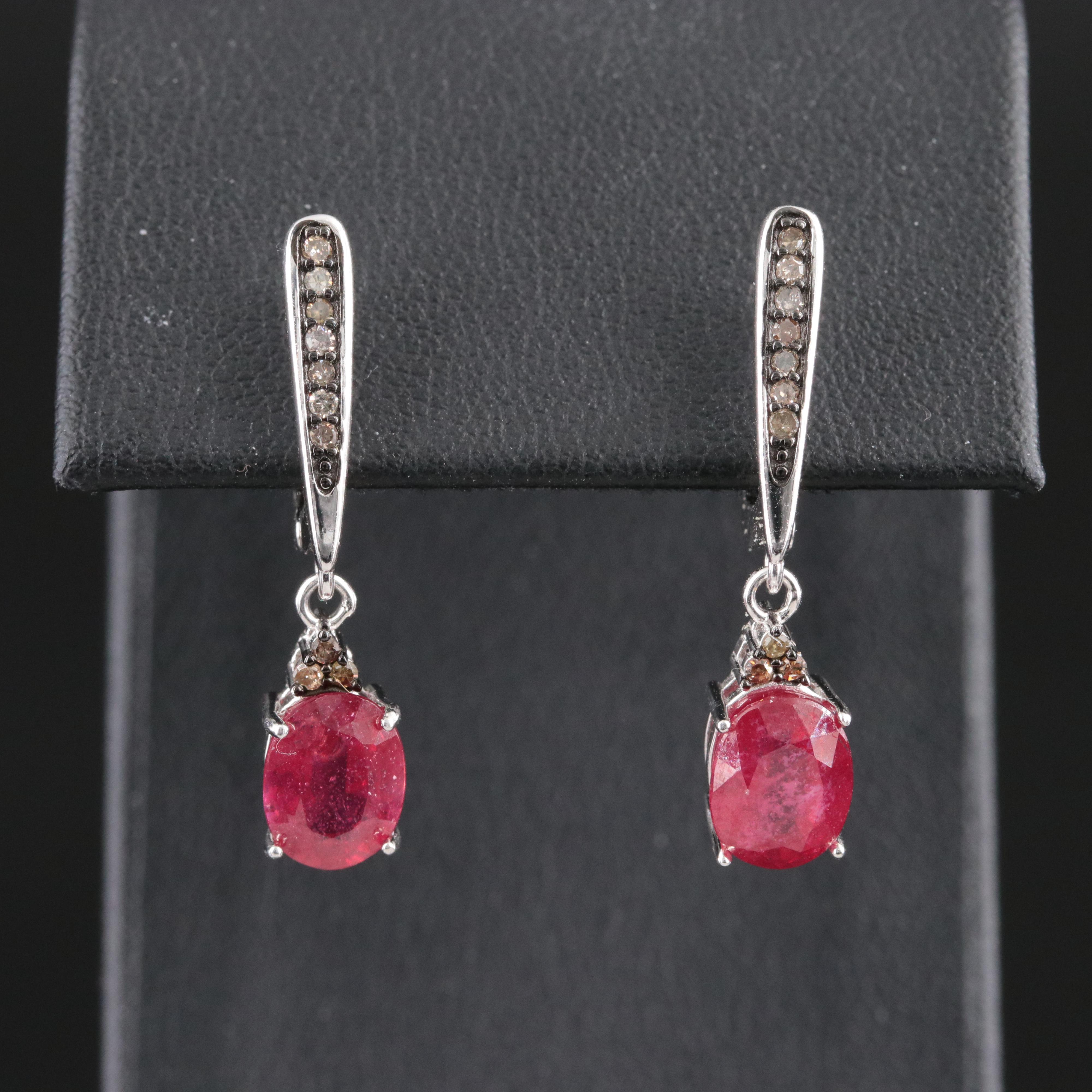 Sterling Filled Corundum and Diamond Earrings