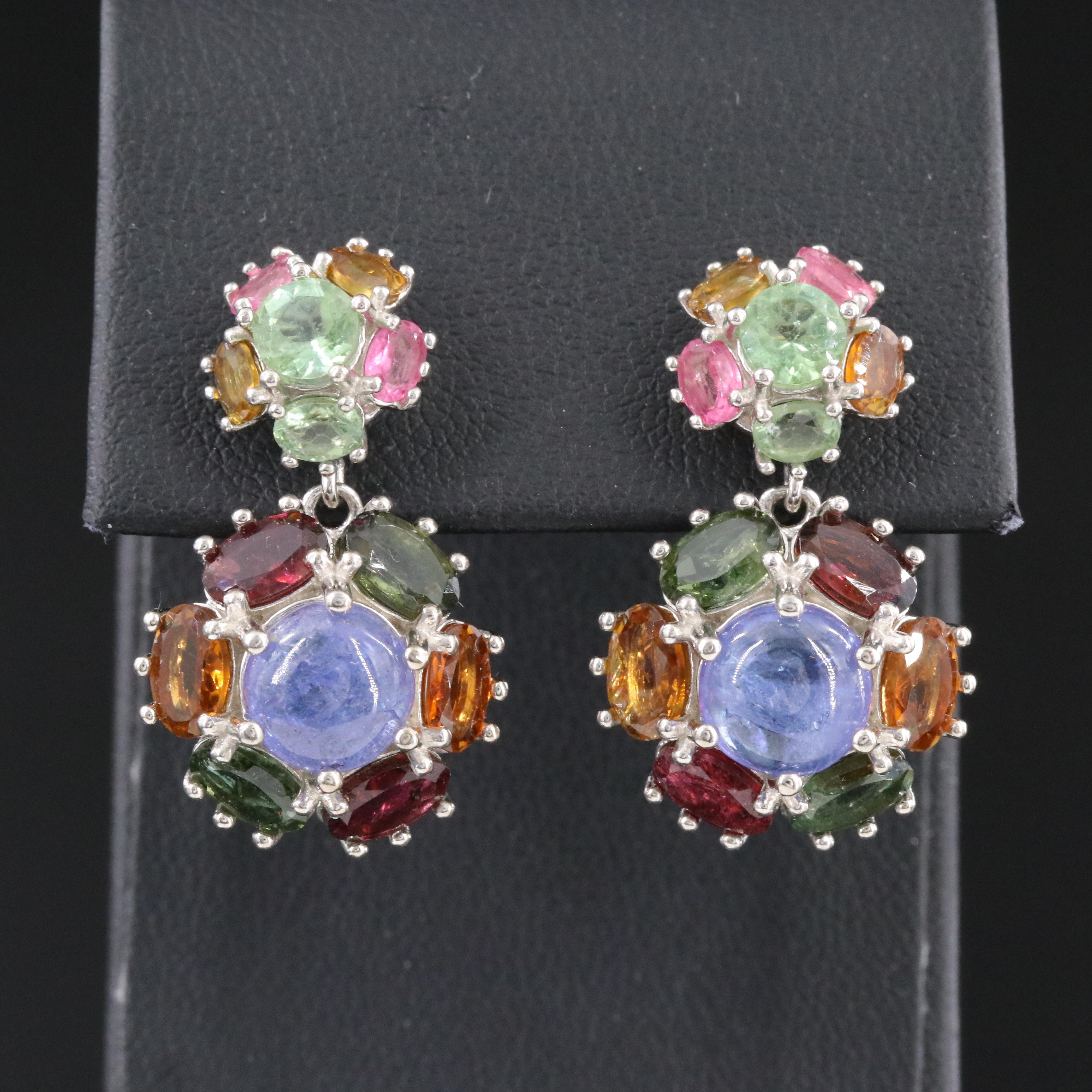 Sterling Tanzanite and Tourmaline Earrings