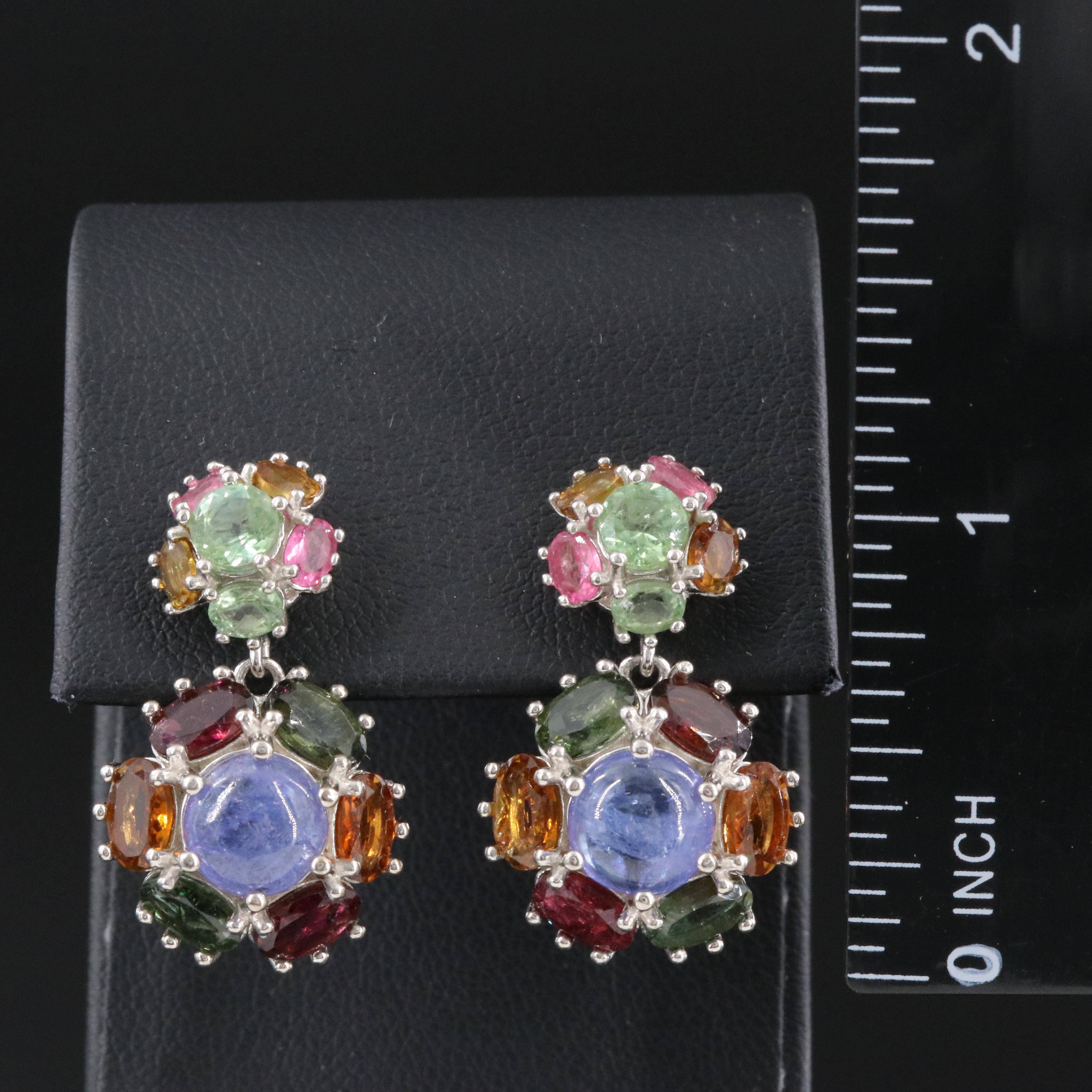 Sterling Tanzanite and Tourmaline Earrings