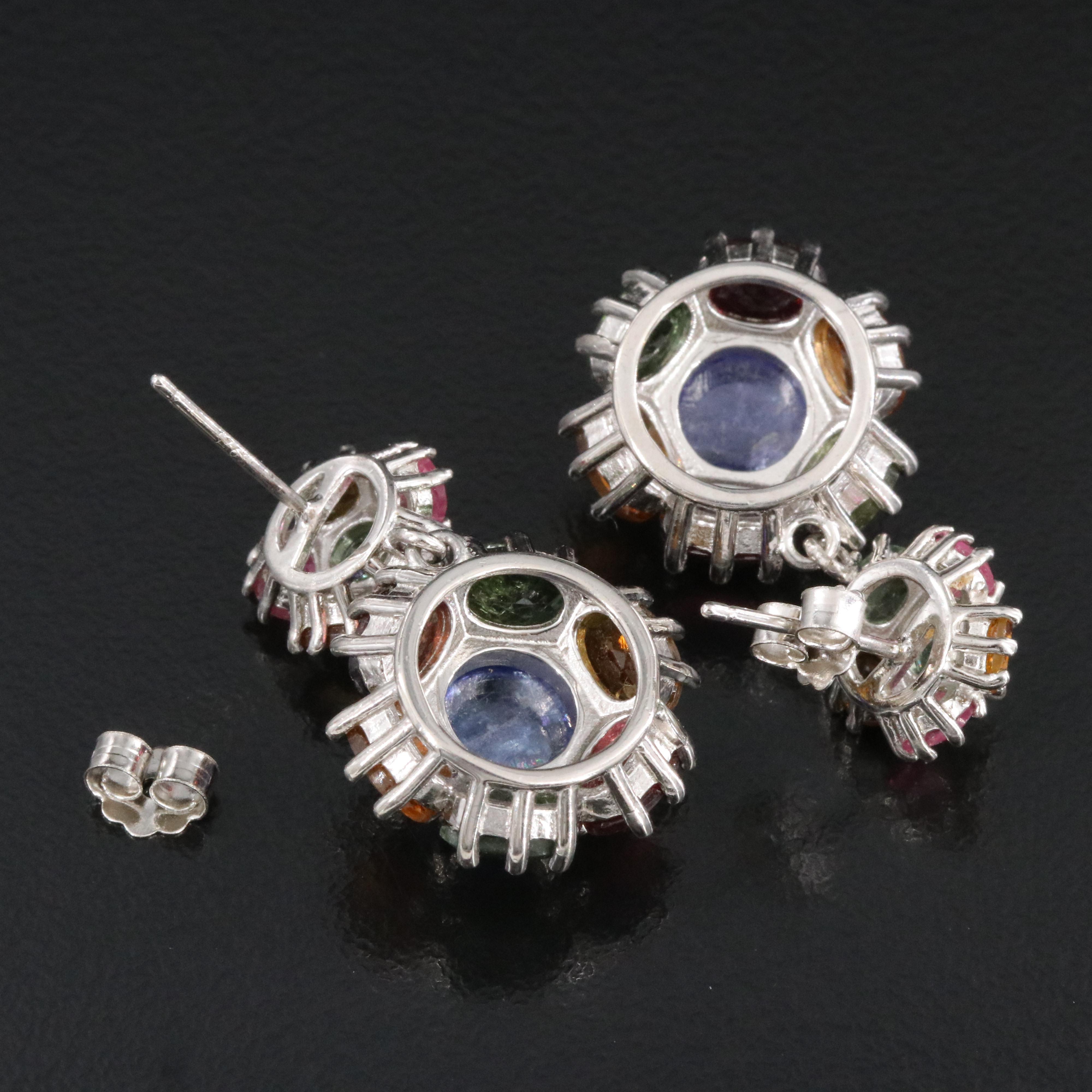 Sterling Tanzanite and Tourmaline Earrings