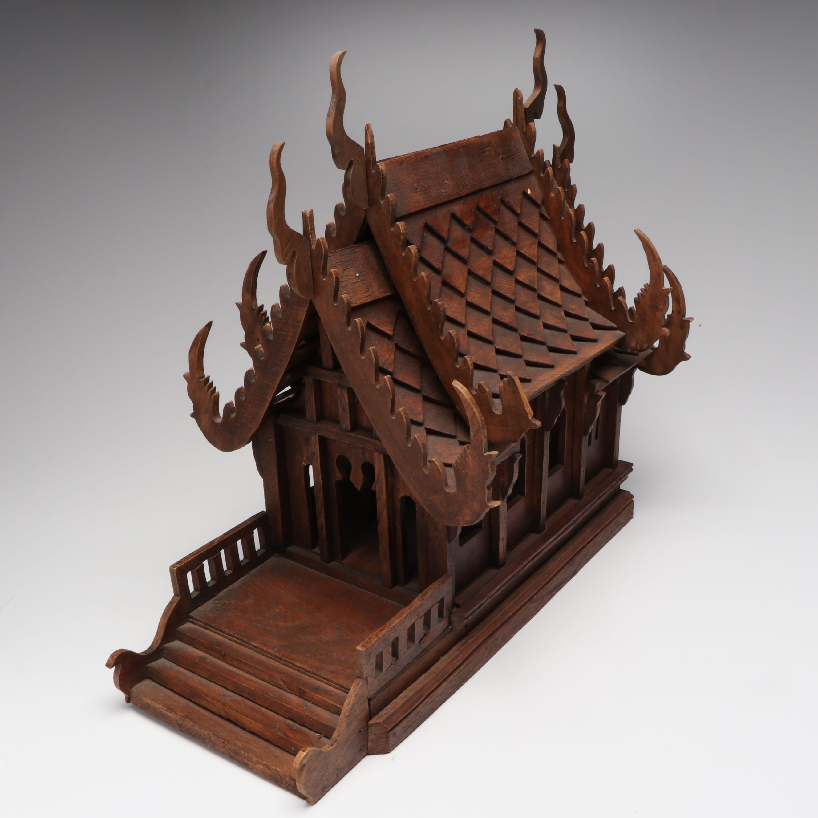 Thai Hand-Carved Wooden Buddhist Spirit House Altar Shrine