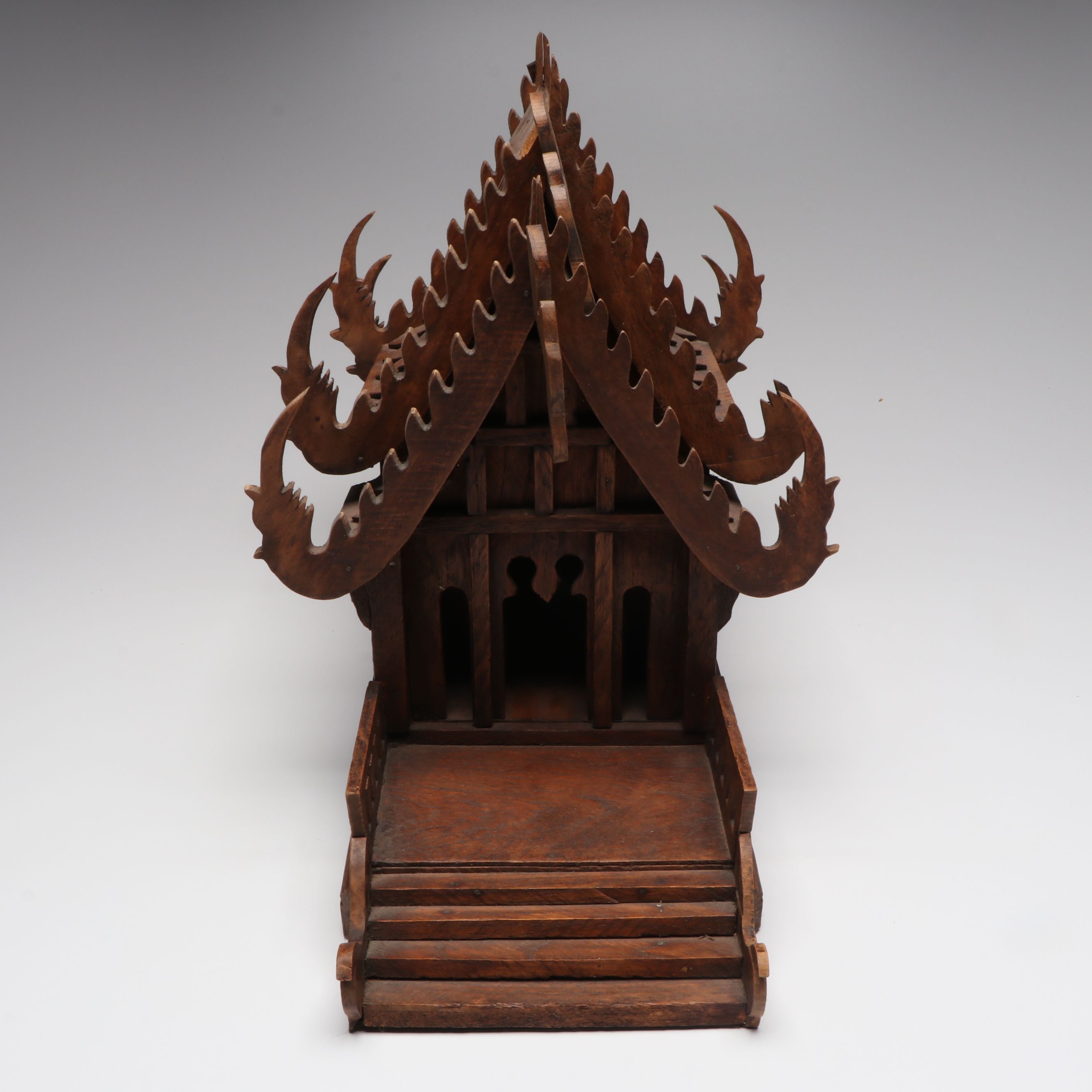 Thai Hand-Carved Wooden Buddhist Spirit House Altar Shrine