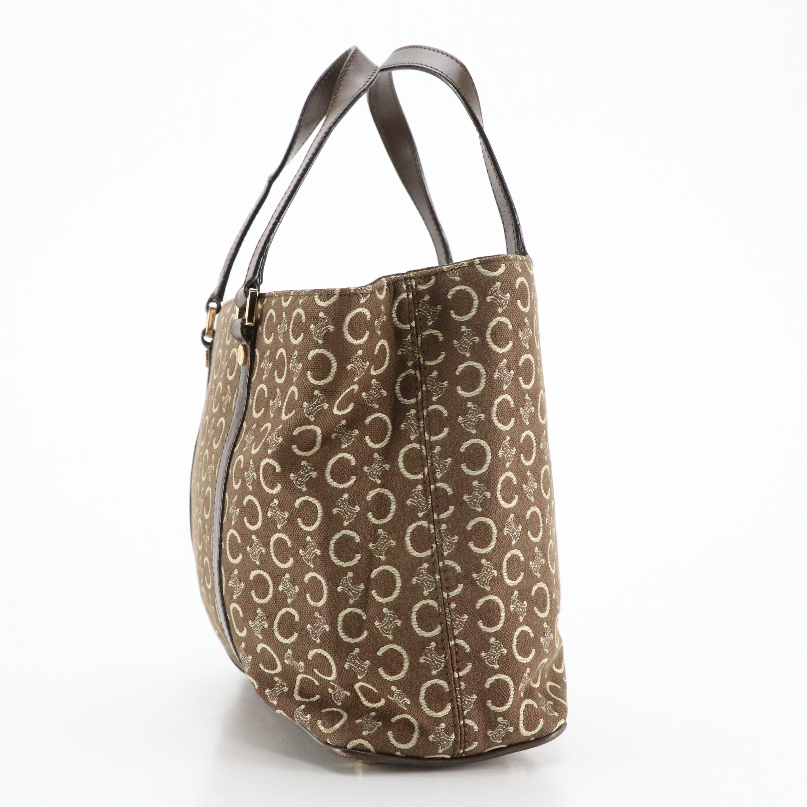 Celine Tote in Brown C Macadam Canvas and Leather Trim