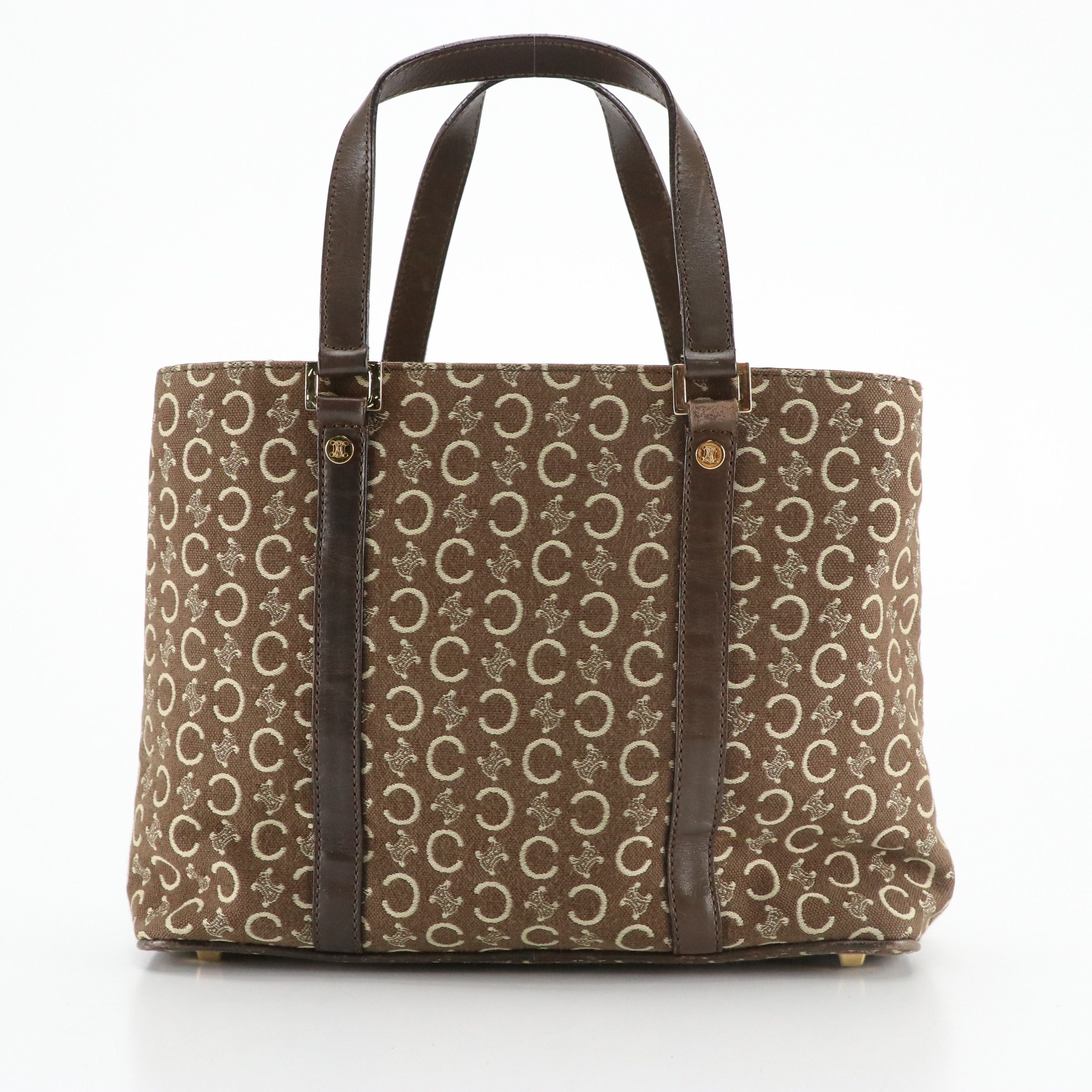 Celine Tote in Brown C Macadam Canvas and Leather Trim