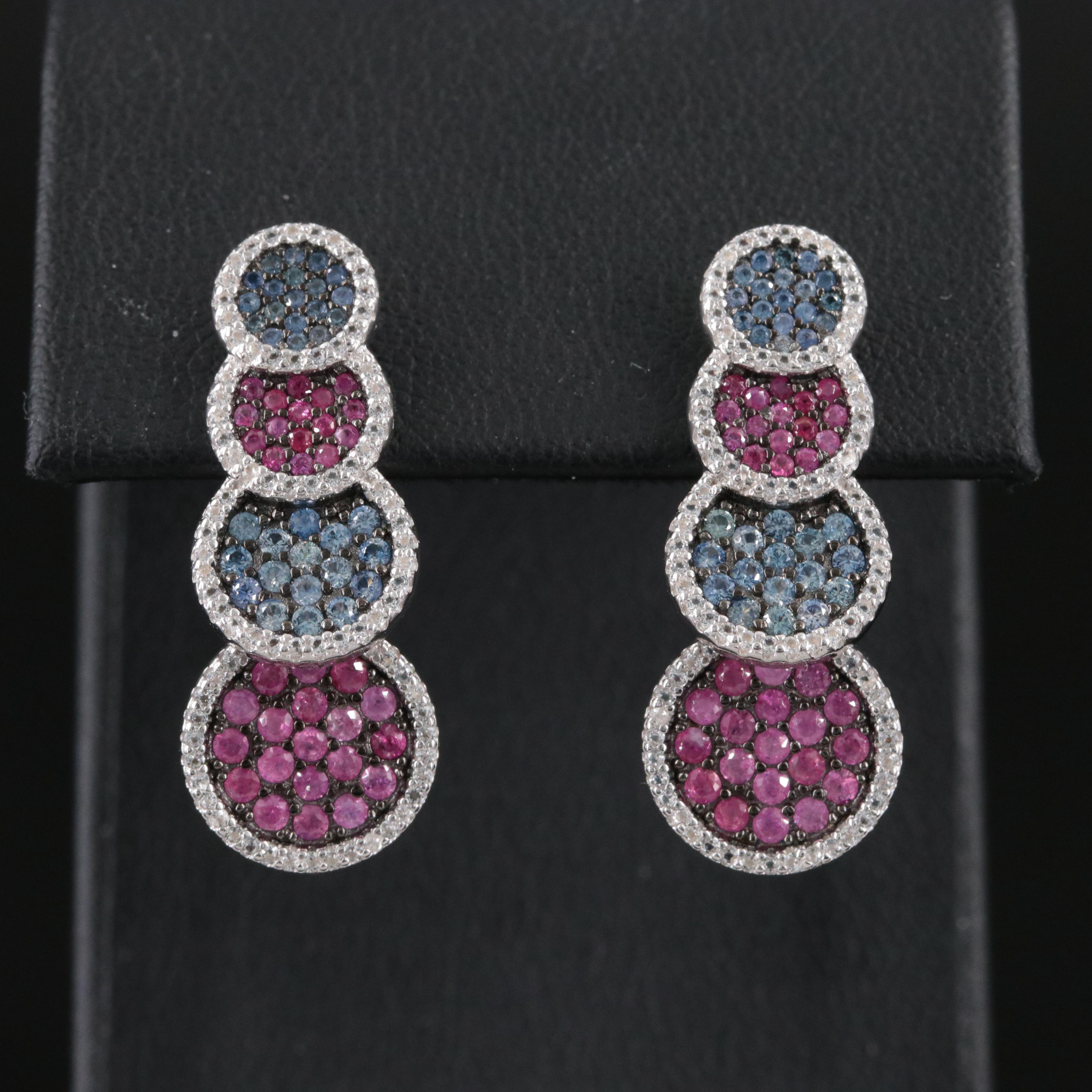 Sterling Sapphire and Ruby Graduated Disc Earrings