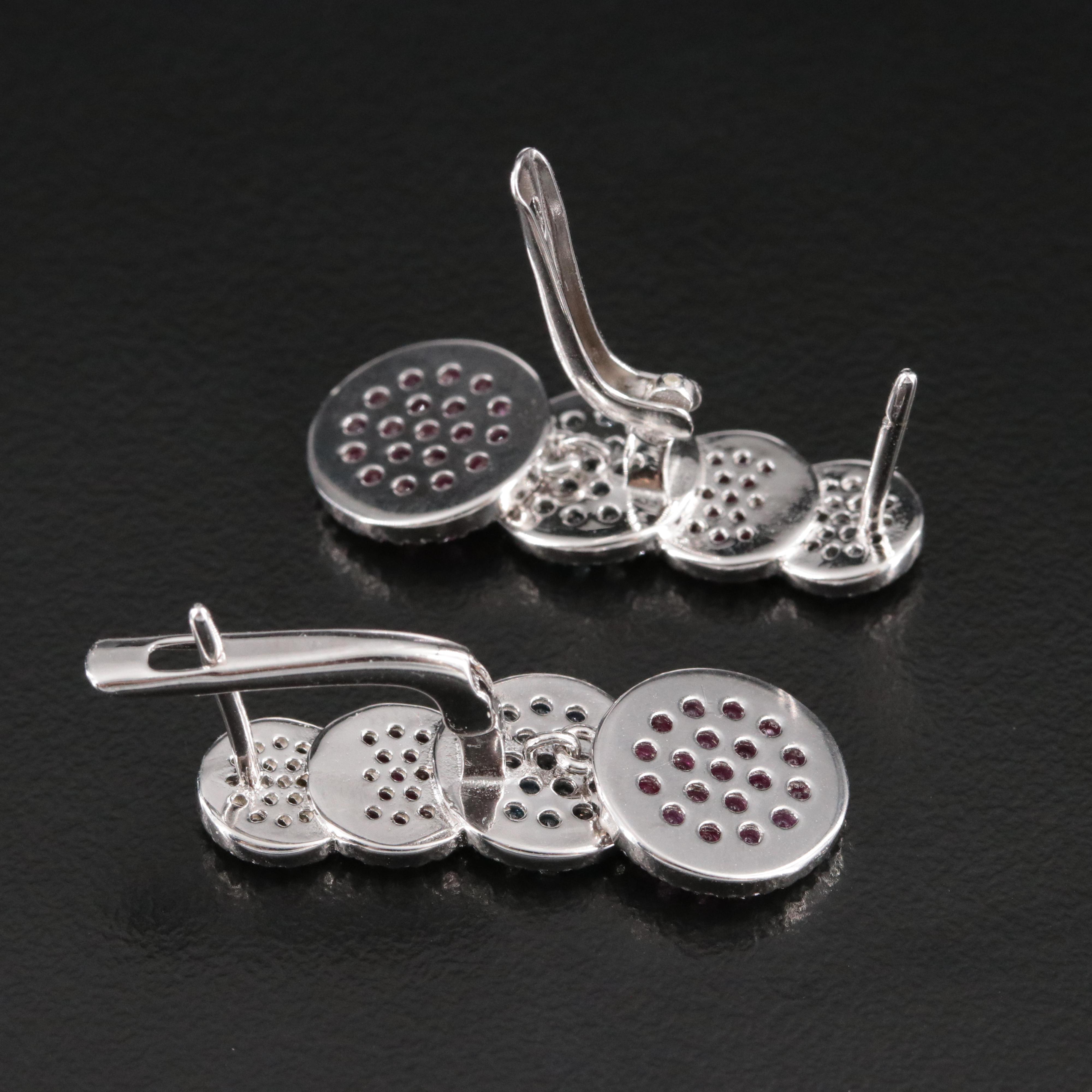 Sterling Sapphire and Ruby Graduated Disc Earrings