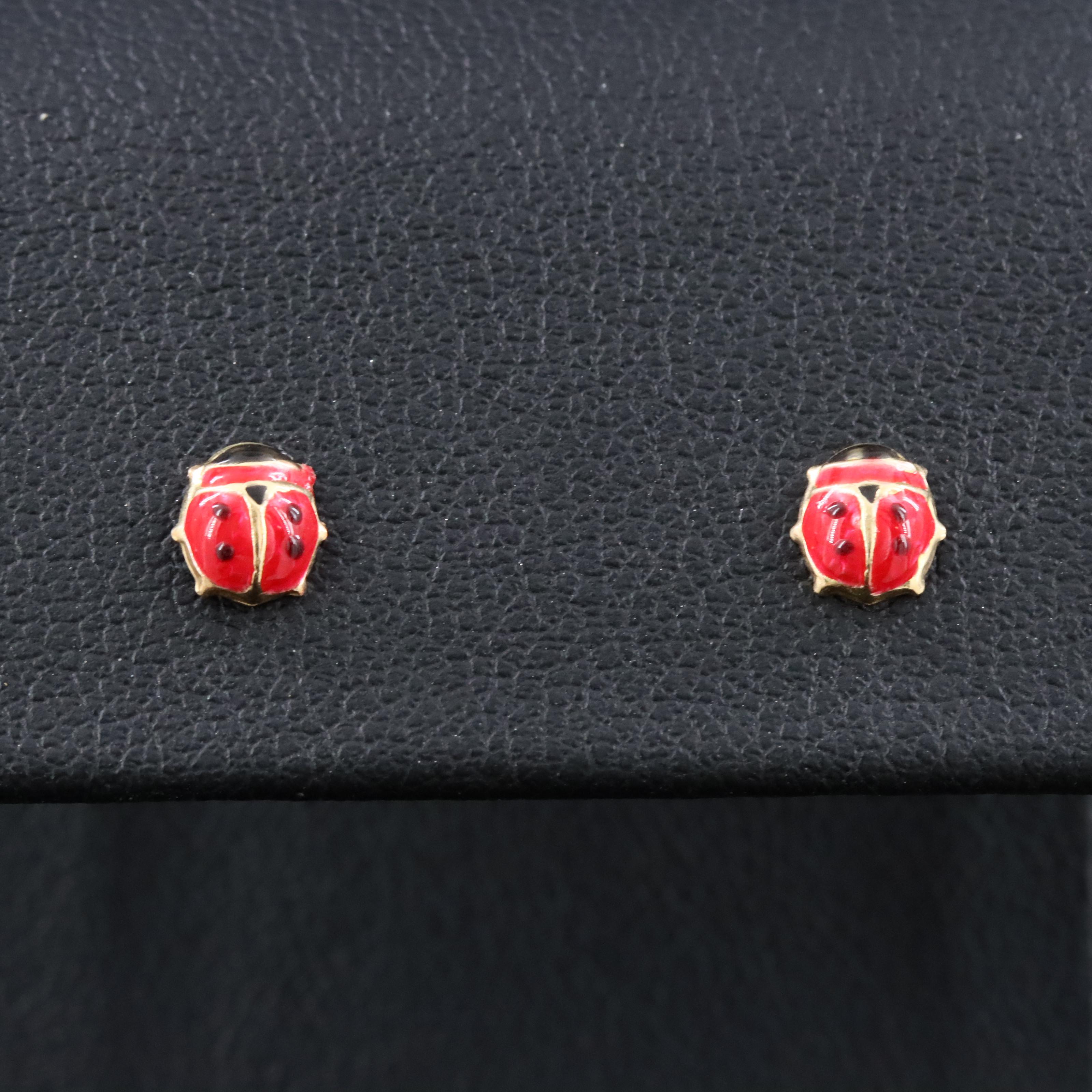 18K Enamel Ladybug Stud Earrings