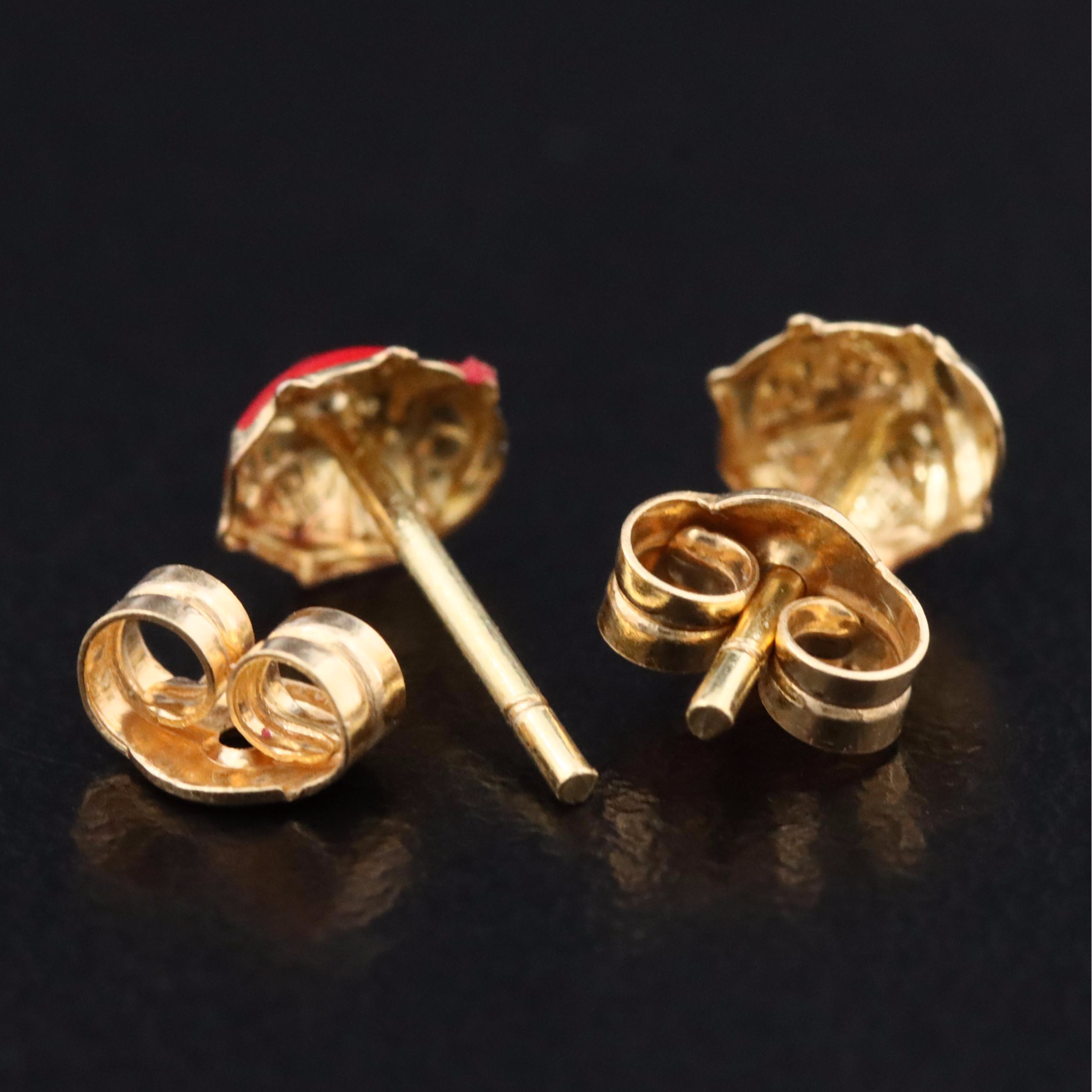 18K Enamel Ladybug Stud Earrings