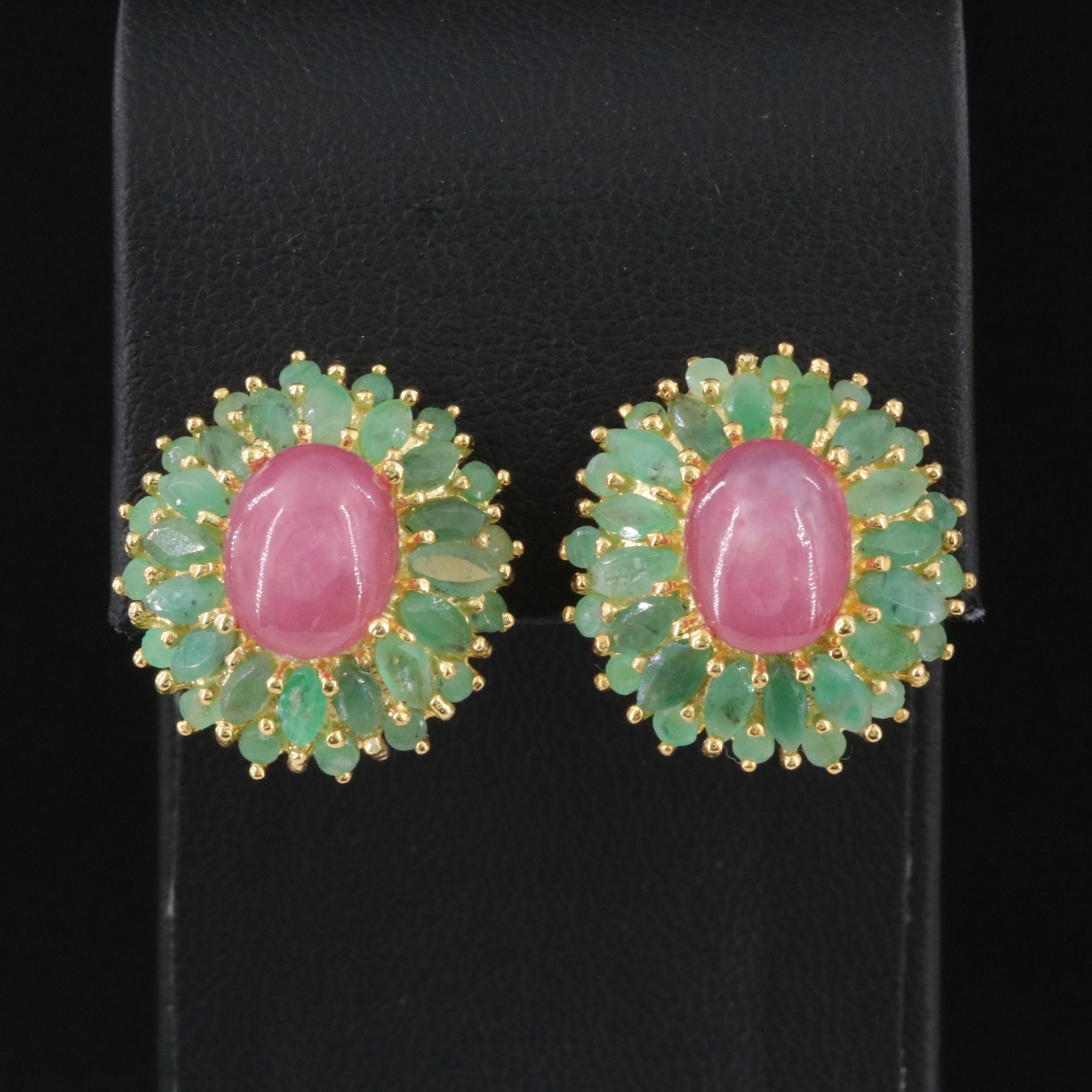 Sterling Filled Corundum and Emerald Earrings