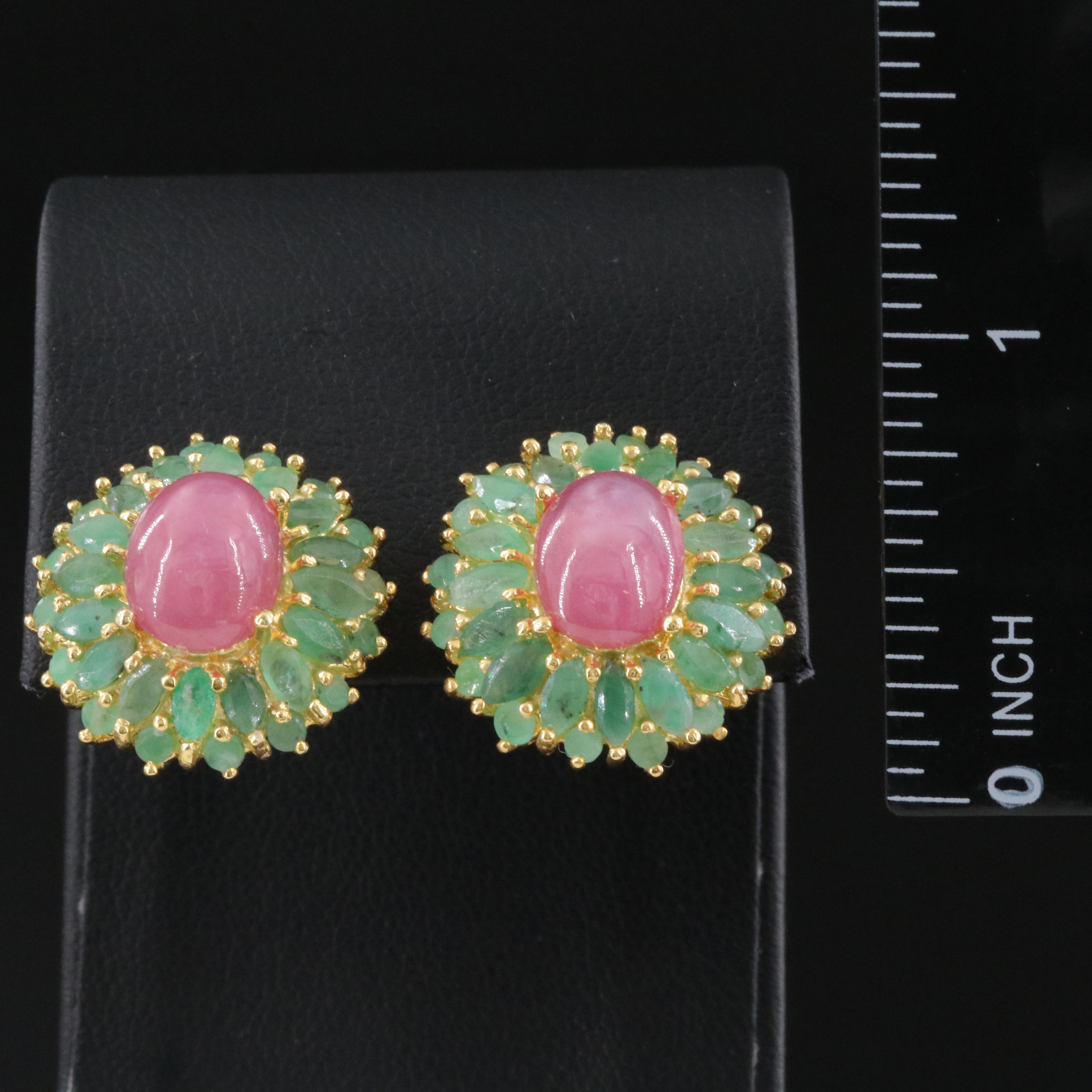 Sterling Filled Corundum and Emerald Earrings