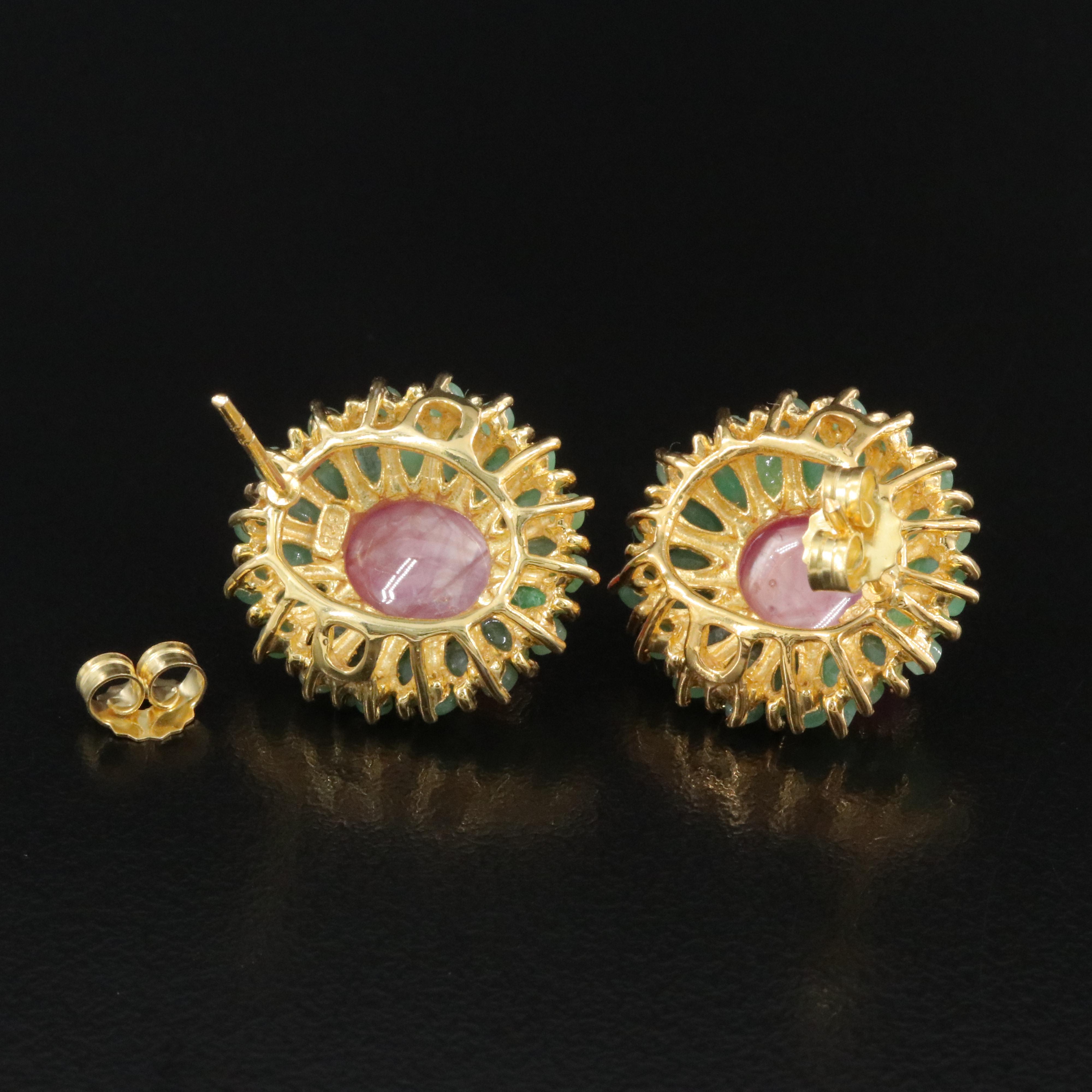 Sterling Filled Corundum and Emerald Earrings