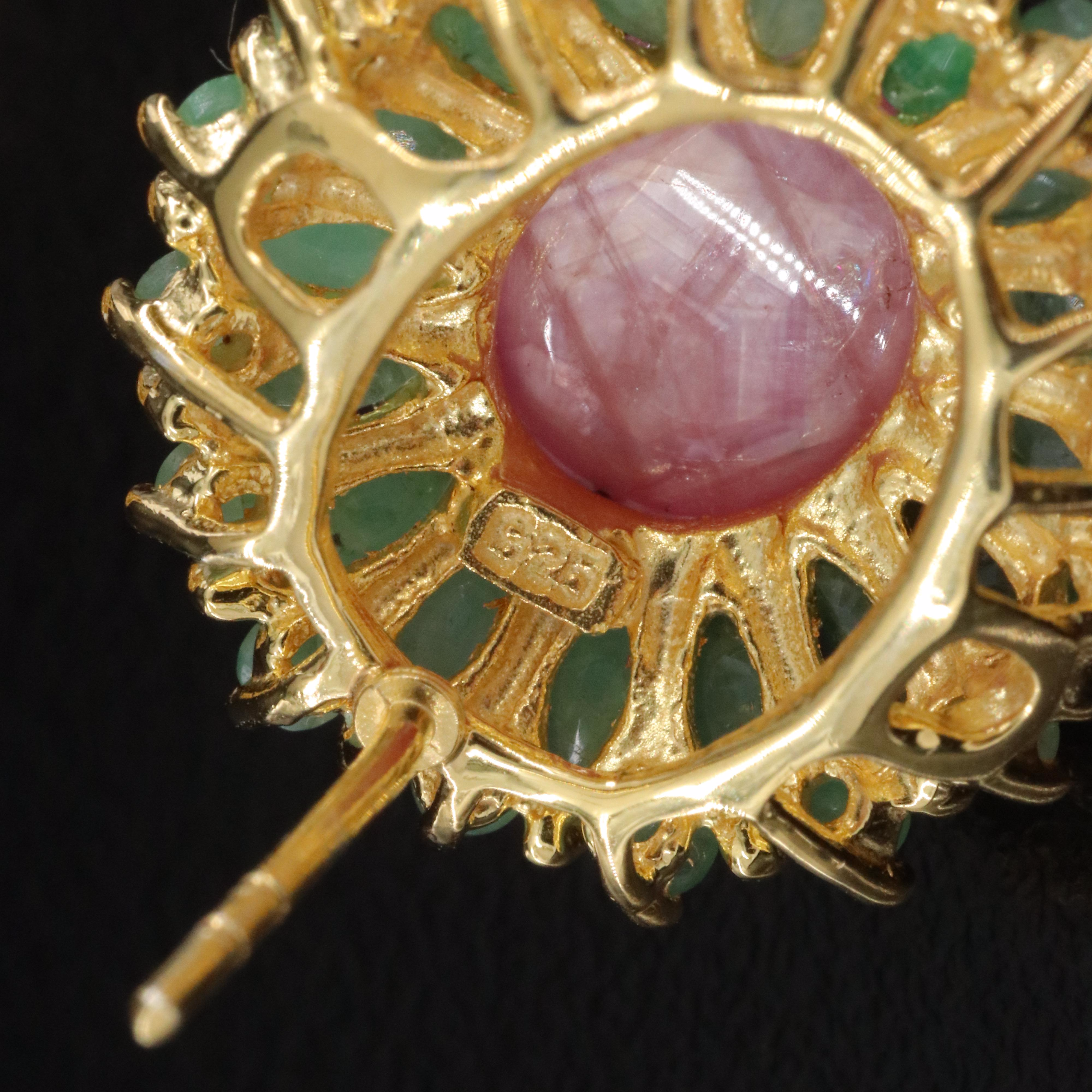 Sterling Filled Corundum and Emerald Earrings