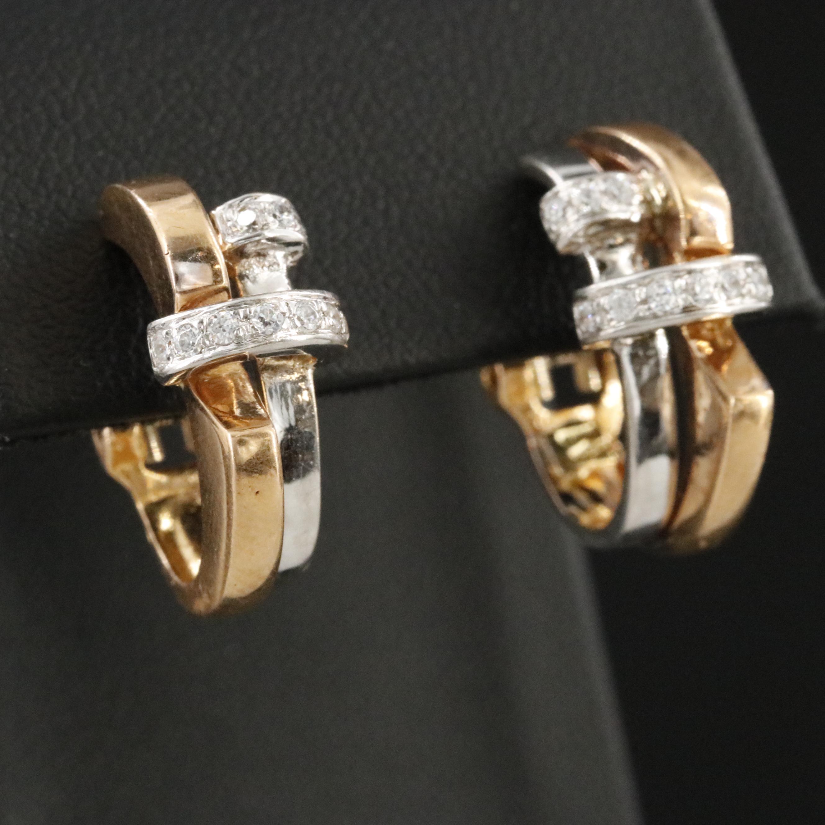 18K Two-Tone CZ Double Hoop Earrings