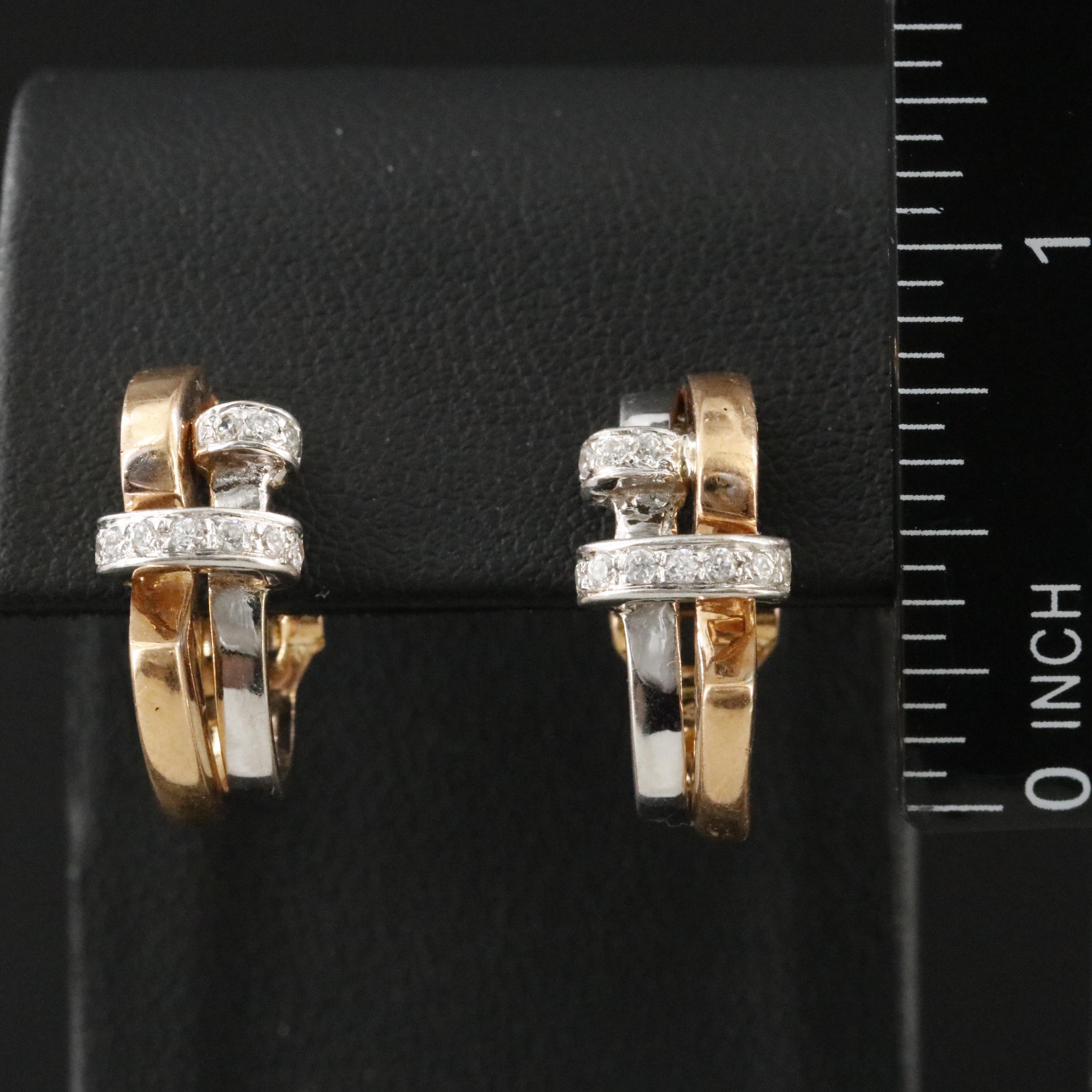 18K Two-Tone CZ Double Hoop Earrings
