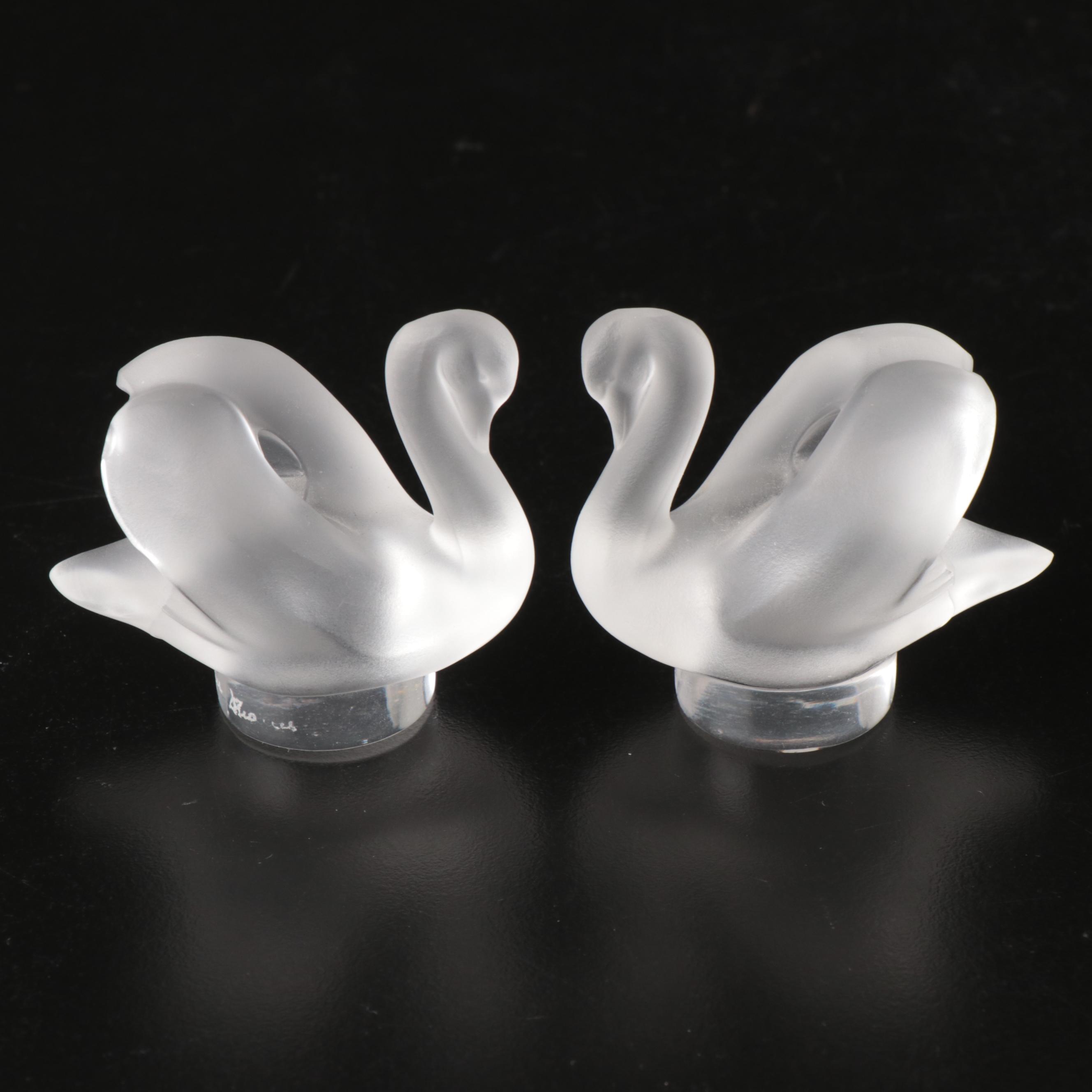 Lalique Frosted Crystal Swans