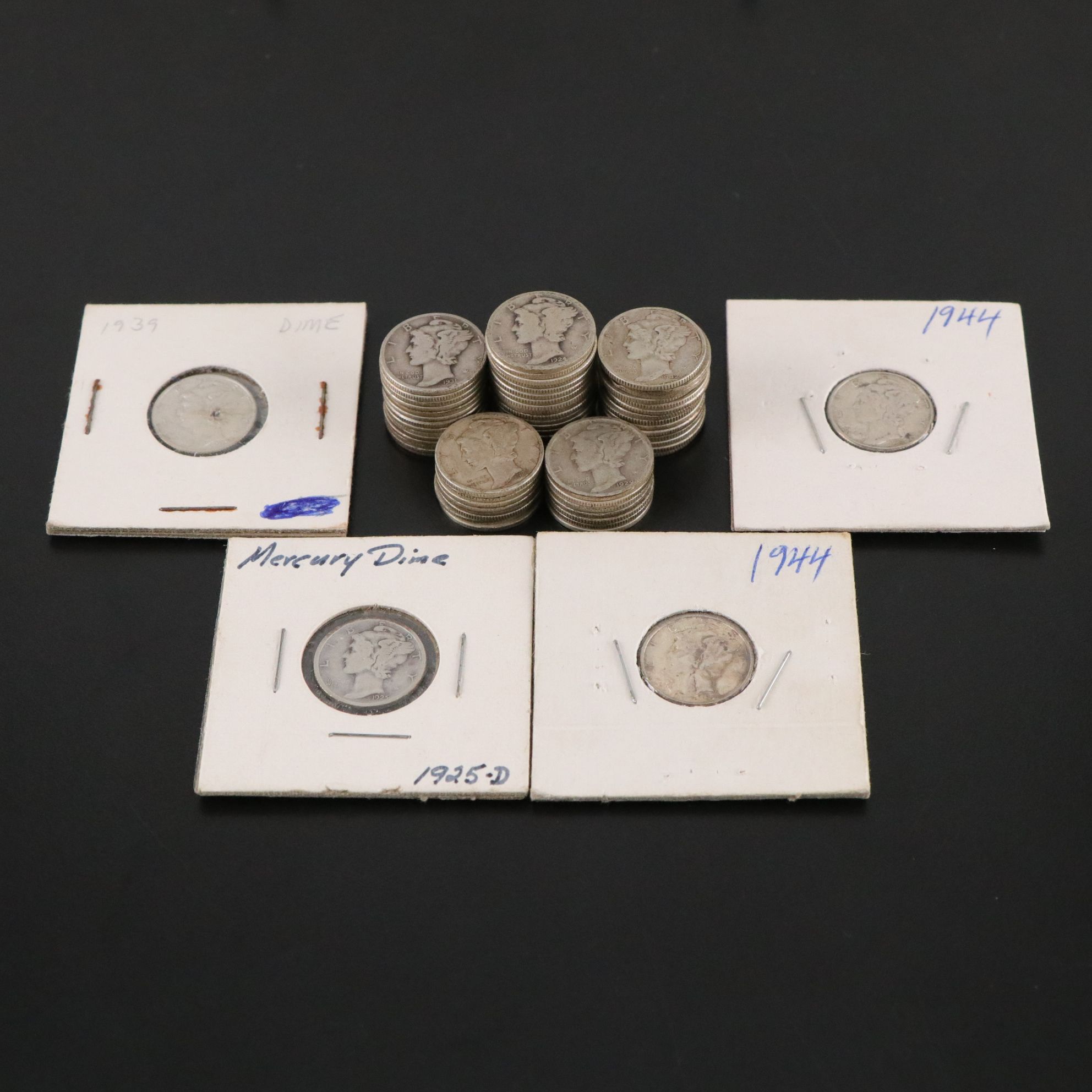 Sixty-Four Mercury Silver Dimes, Early to Mid-20th Century