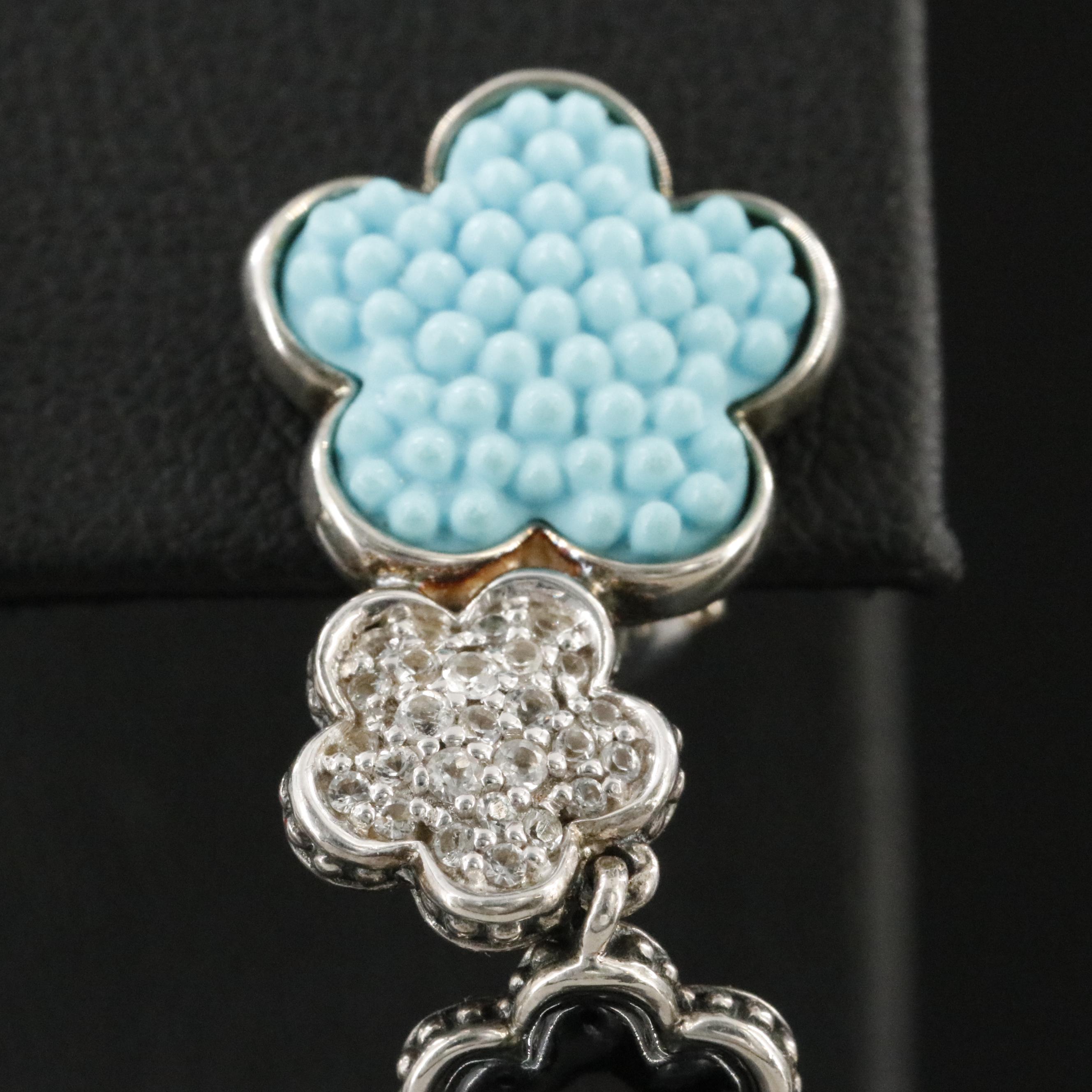 Lagos Sterling White Sapphire, Black Onyx and Faux Turquoise Drop Earrings