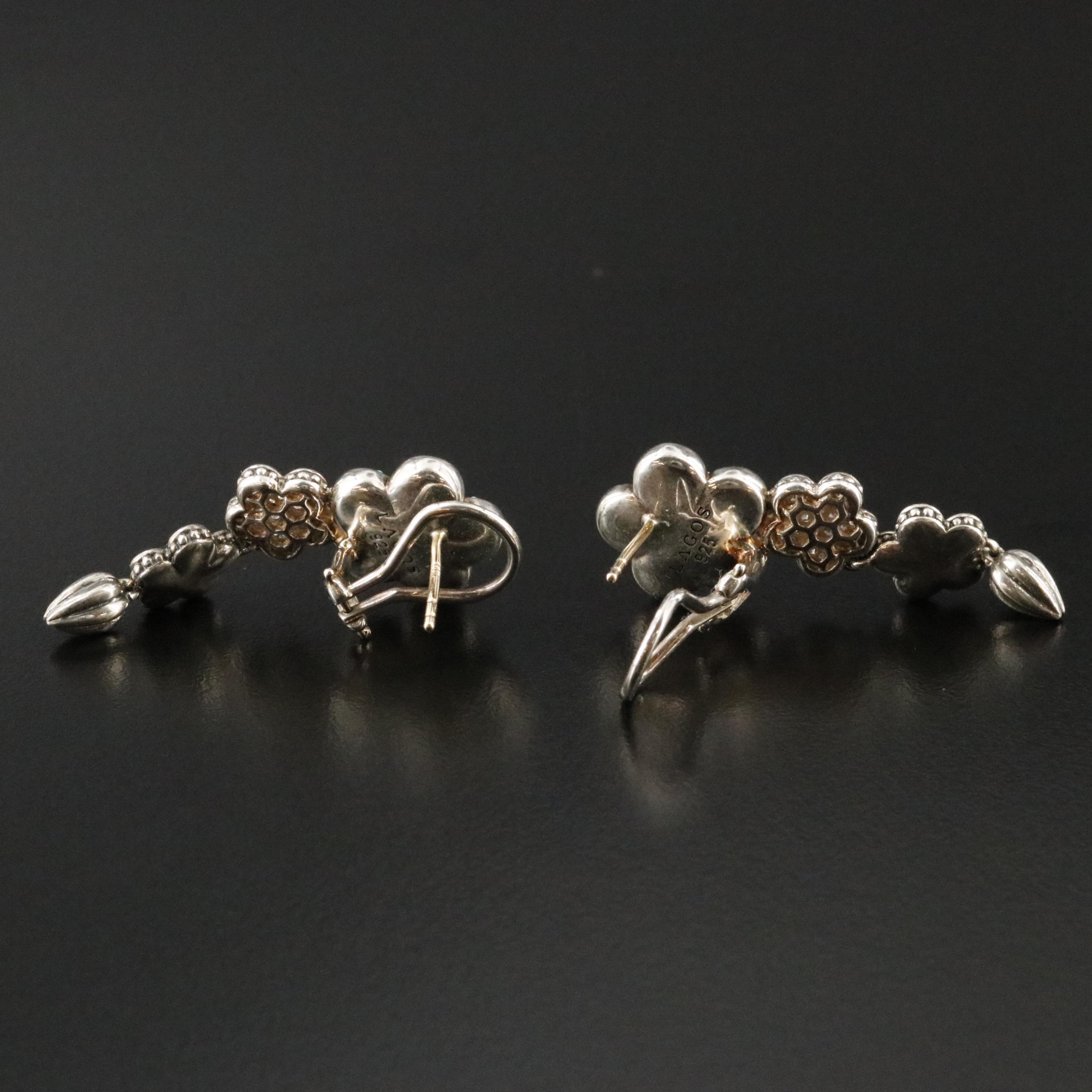 Lagos Sterling White Sapphire, Black Onyx and Faux Turquoise Drop Earrings