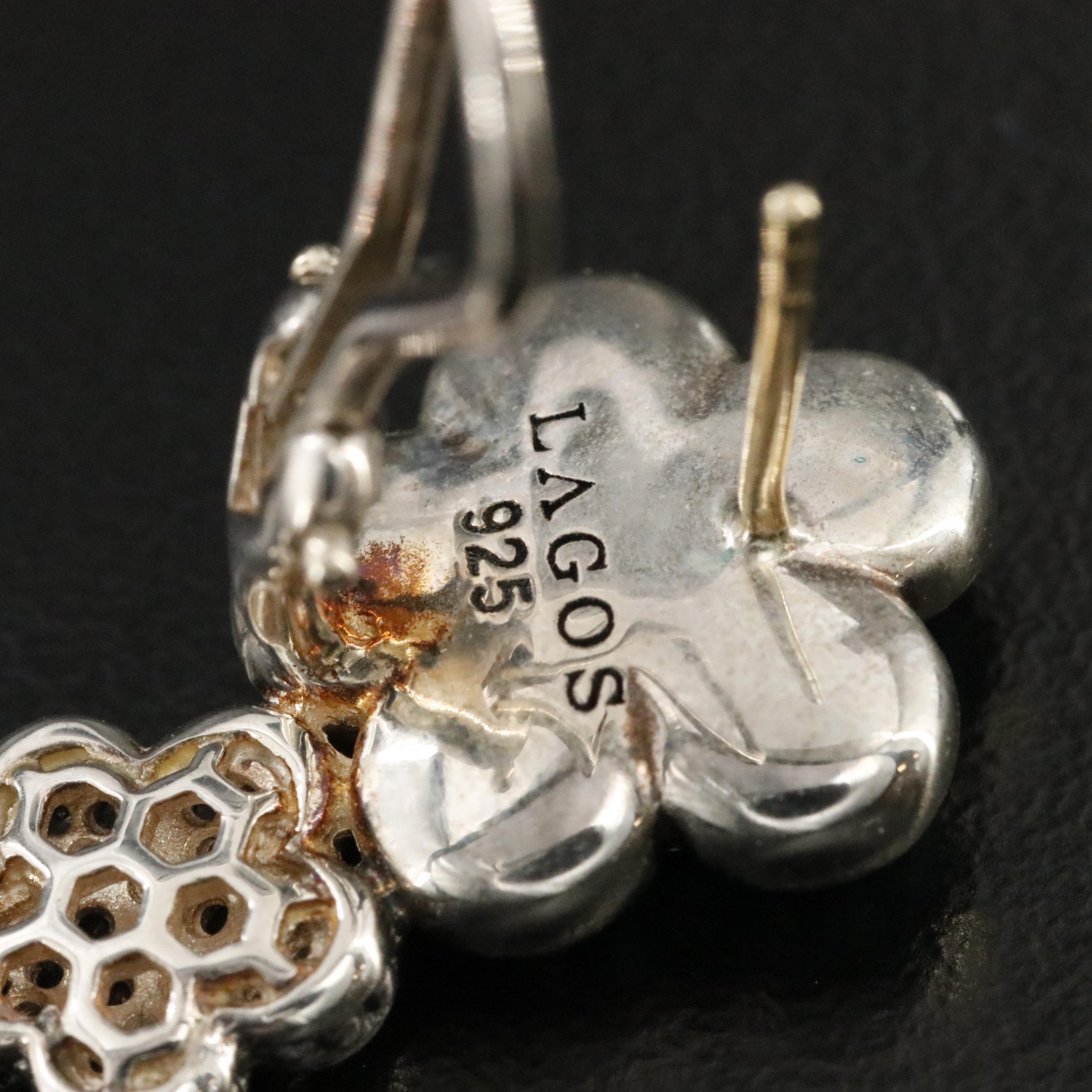 Lagos Sterling White Sapphire, Black Onyx and Faux Turquoise Drop Earrings