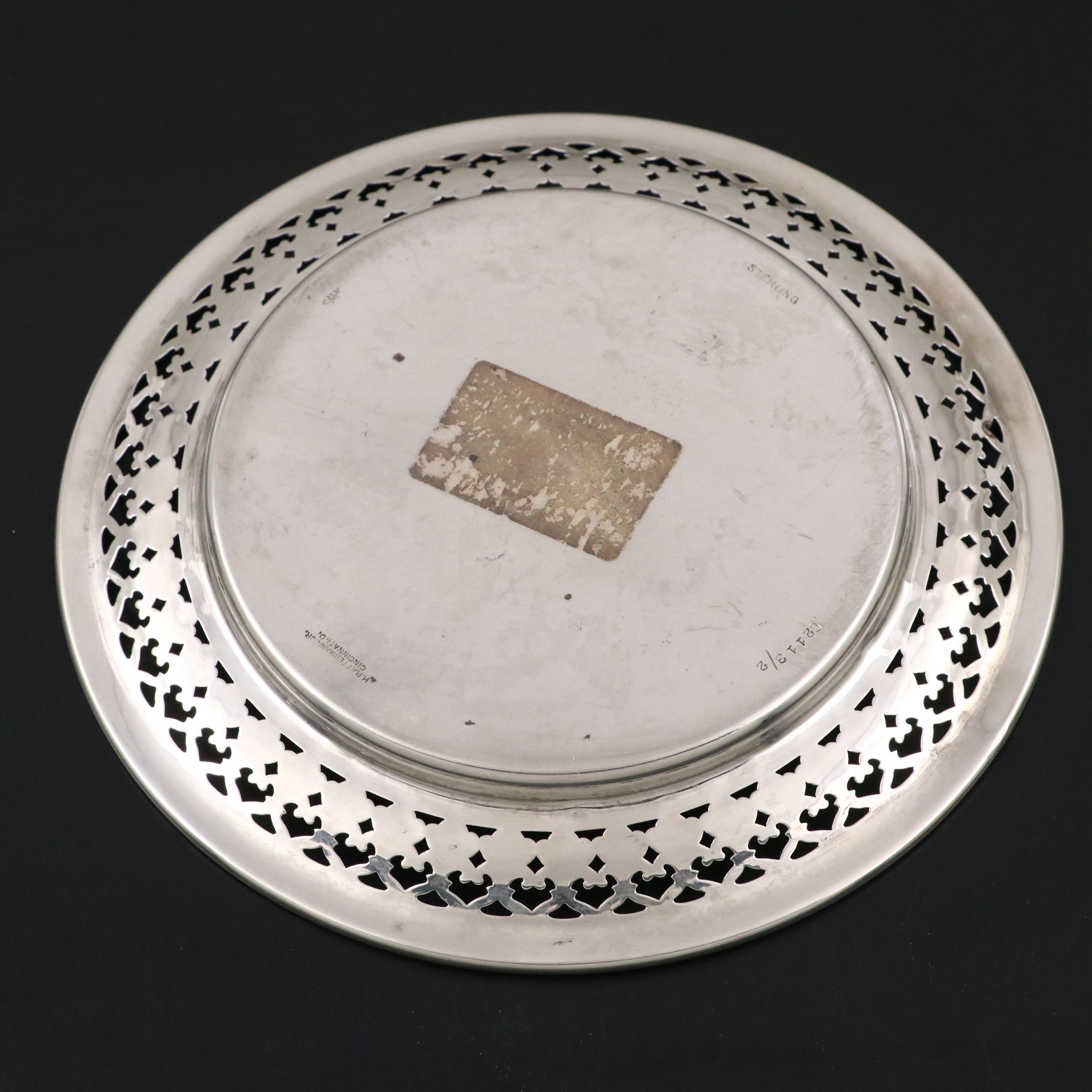 Sterling Silver Reticulated Mini Plate with Silver Plate Tongs and Salt Cellars