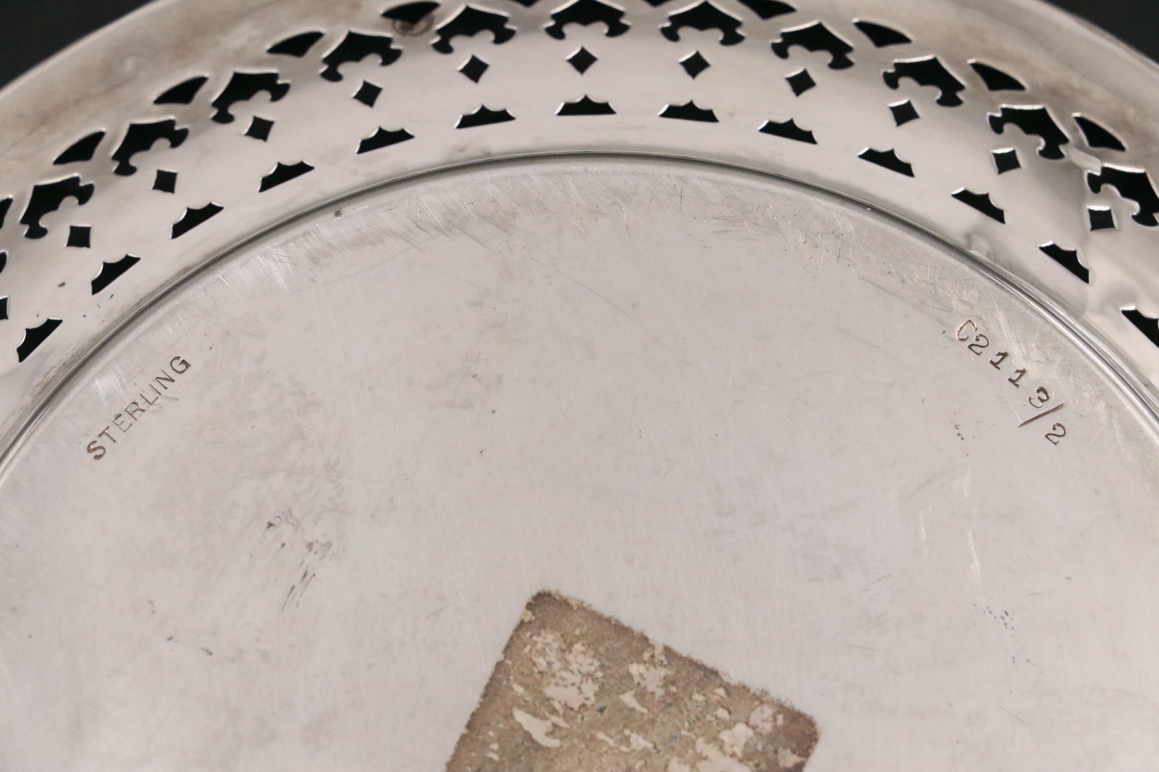 Sterling Silver Reticulated Mini Plate with Silver Plate Tongs and Salt Cellars