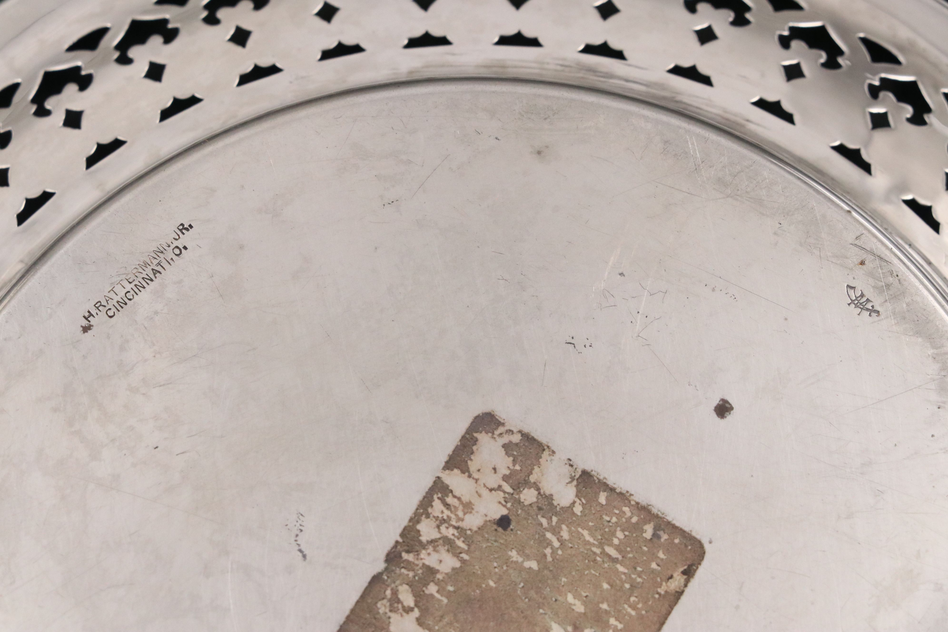 Sterling Silver Reticulated Mini Plate with Silver Plate Tongs and Salt Cellars