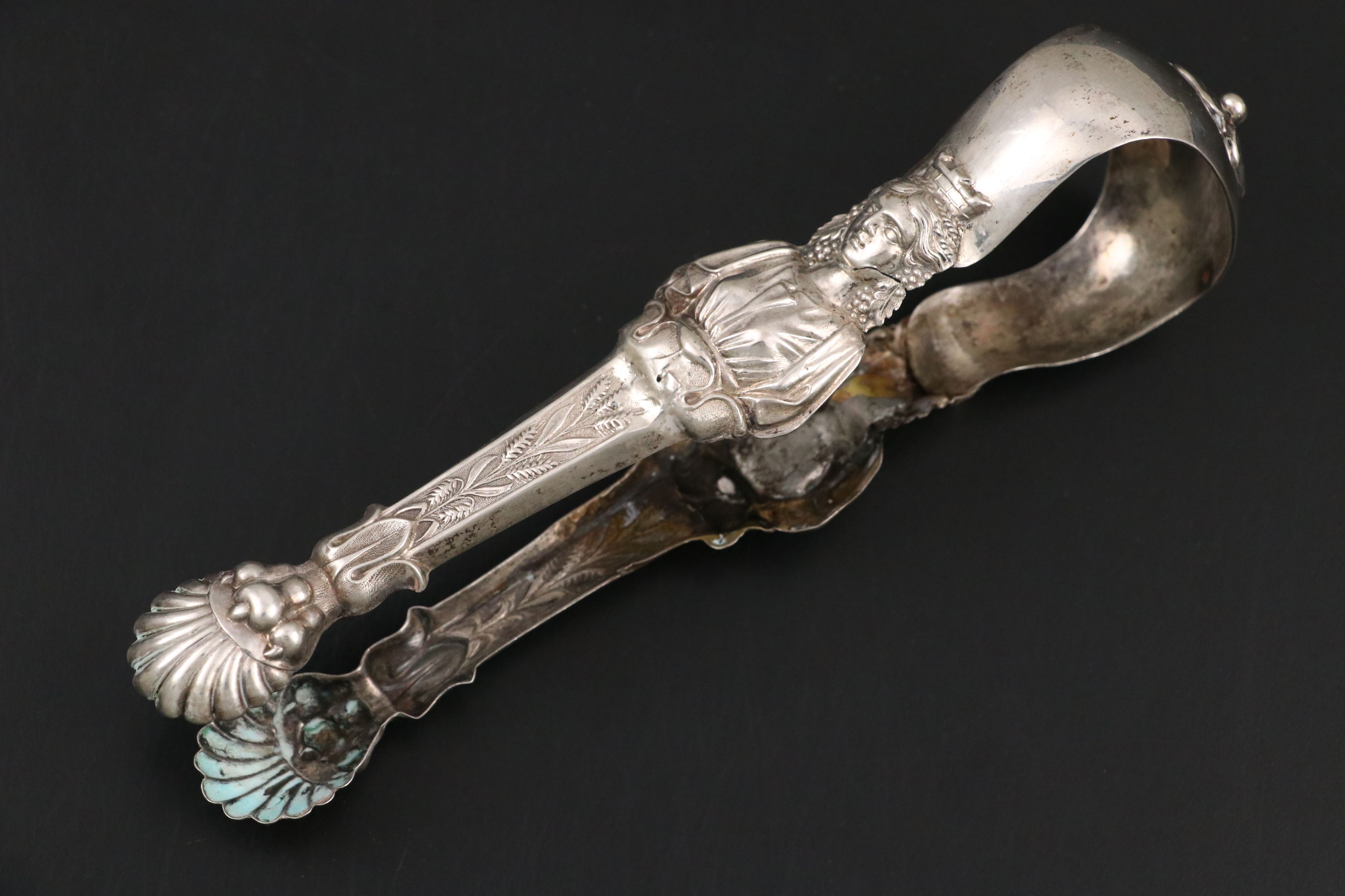 Sterling Silver Reticulated Mini Plate with Silver Plate Tongs and Salt Cellars