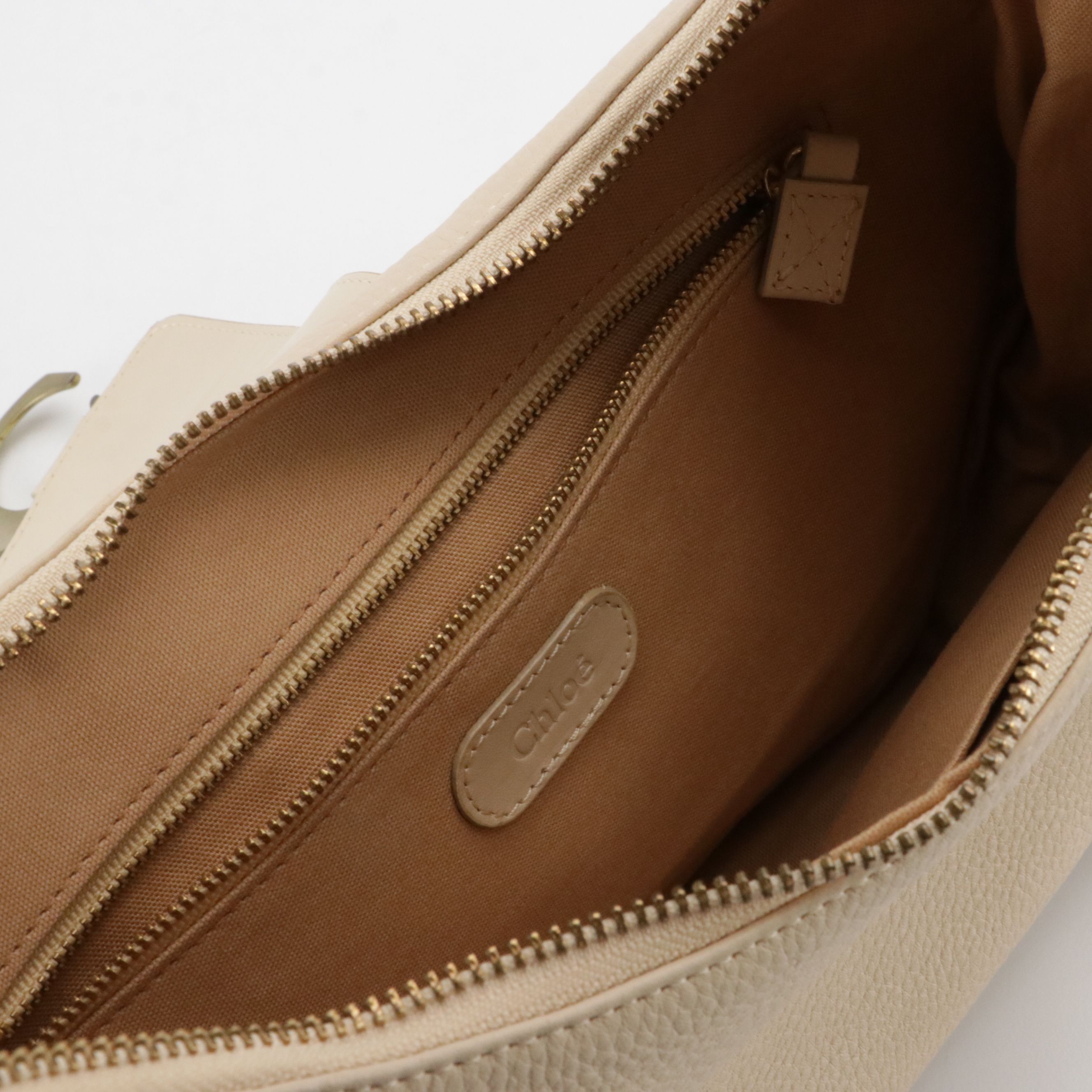 Chloé Half Moon C Charm Shoulder Bag in Off-White Grained Leather