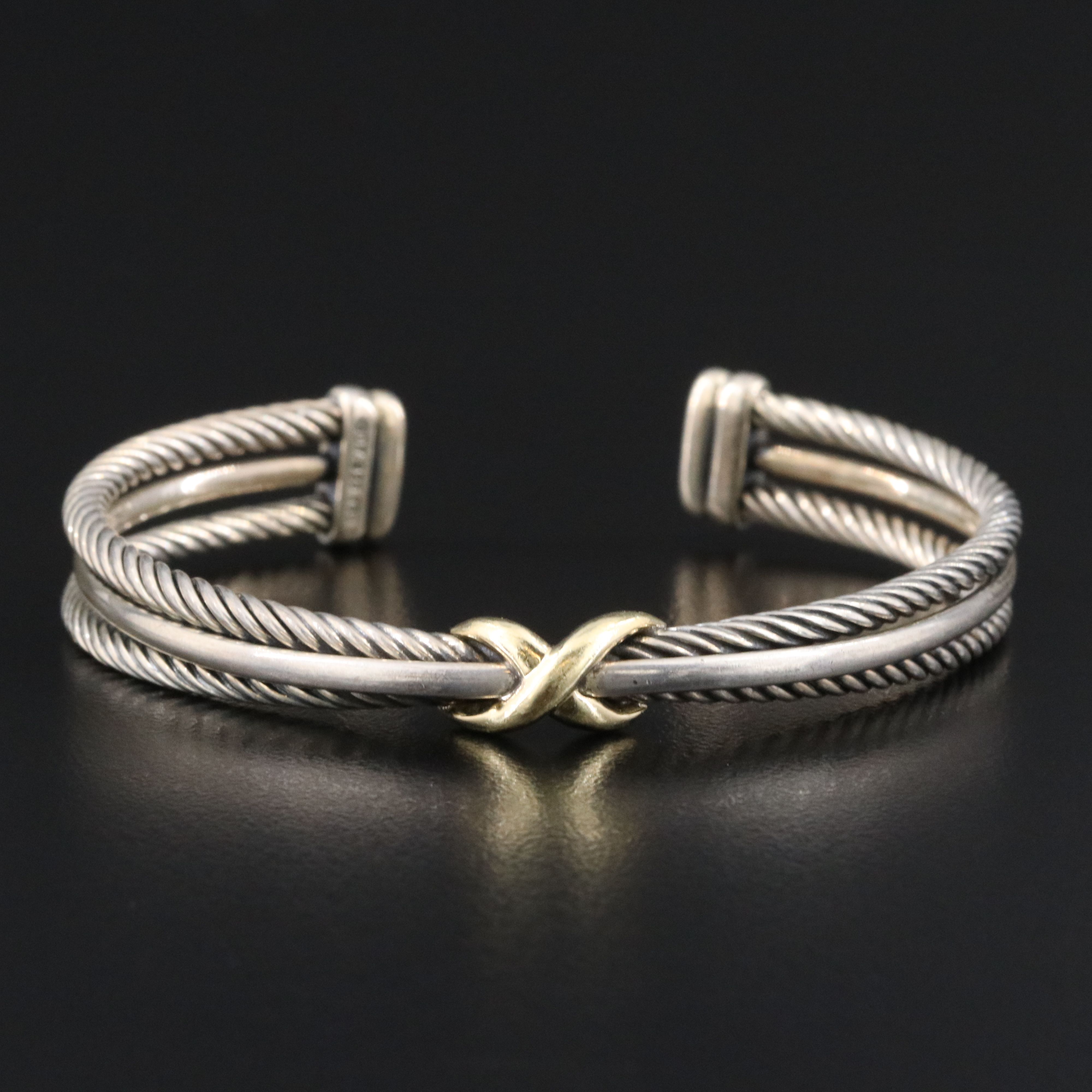 David Yurman Sterling Cable X Station Bracelet with 18K Accent