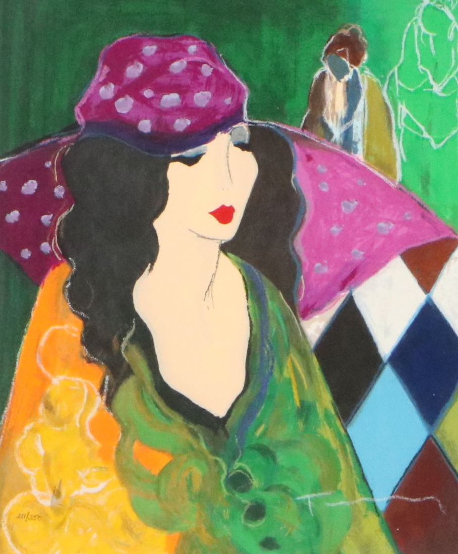 Itzchak Tarkay Screenprint "Erika in Hat," late 20th century