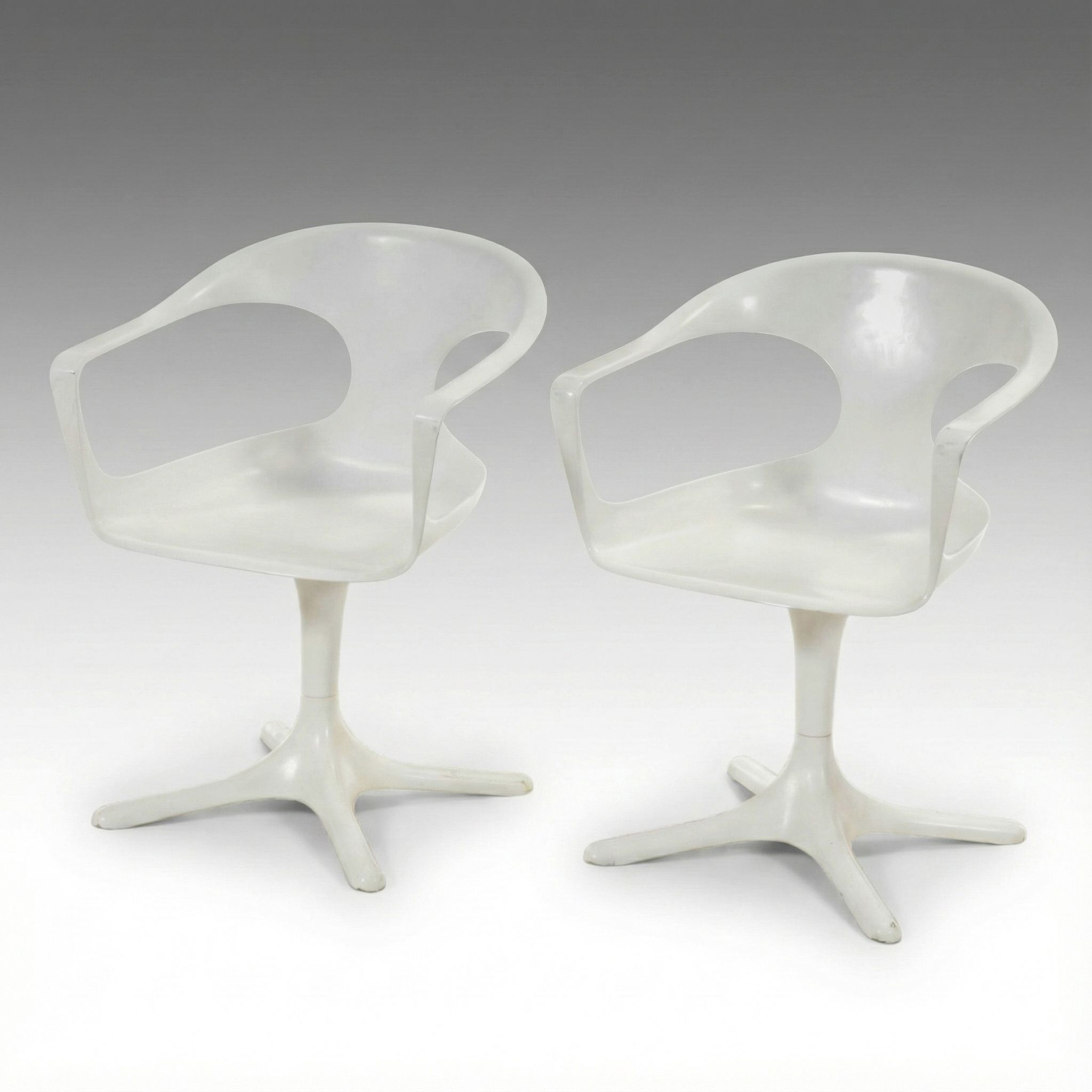 Pair of Lübke "Möbel Mann" Mid Century Modern White Acrylic Armchairs